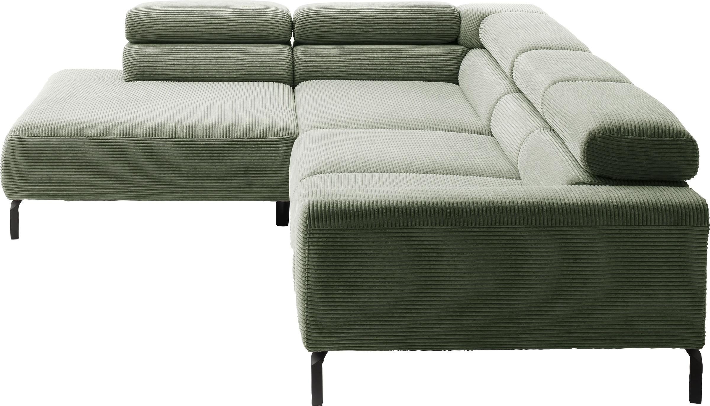 Places of Style Ecksofa »Antonelli, L-Form, inkl. Kopfteilverstellung, Breite 312 cm«, mit elektrischer Sitztiefenverstellung, in Cord, oliv
