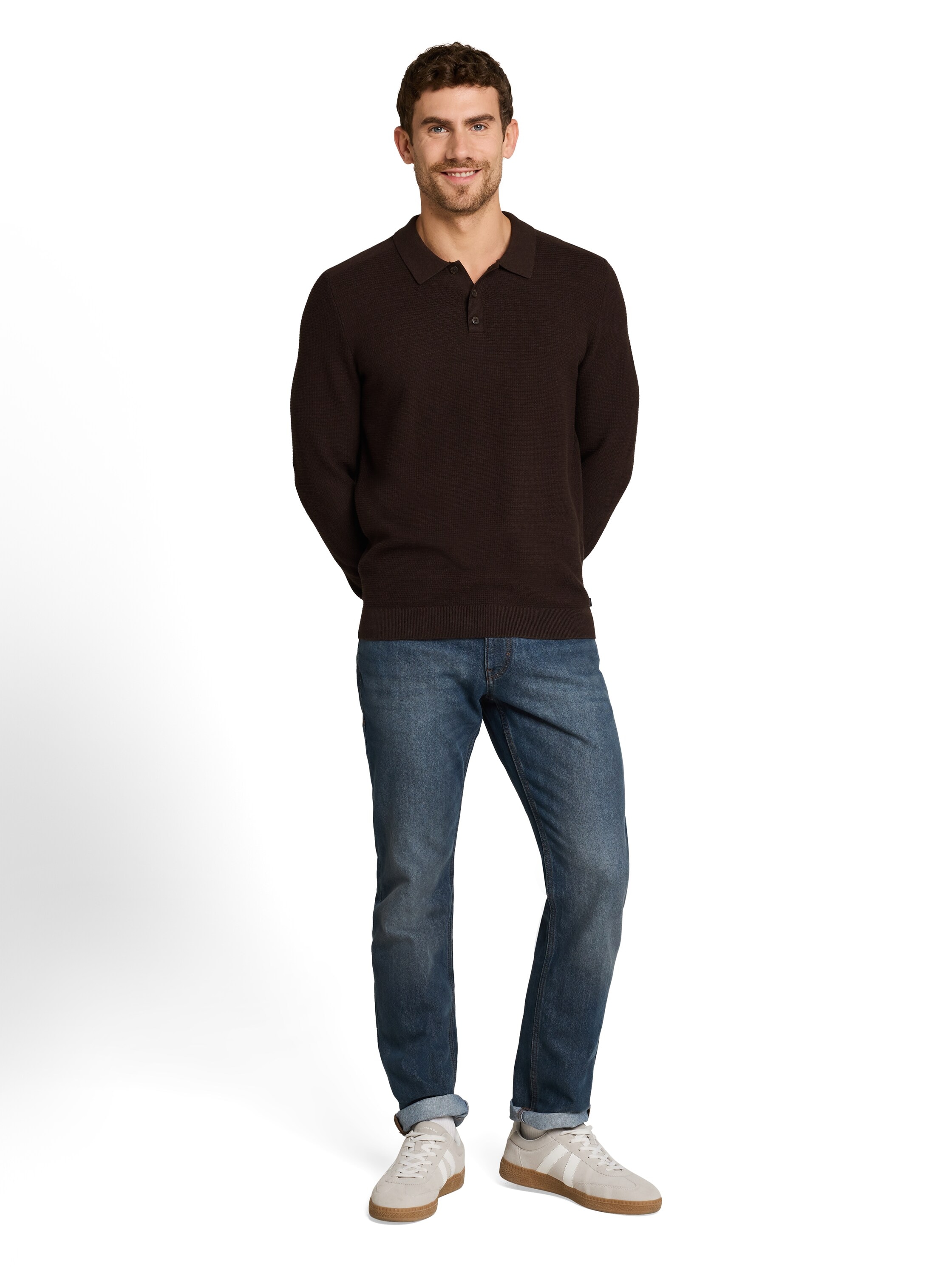 TOM TAILOR Polokragenpullover unifarben / Reine Baumwolle