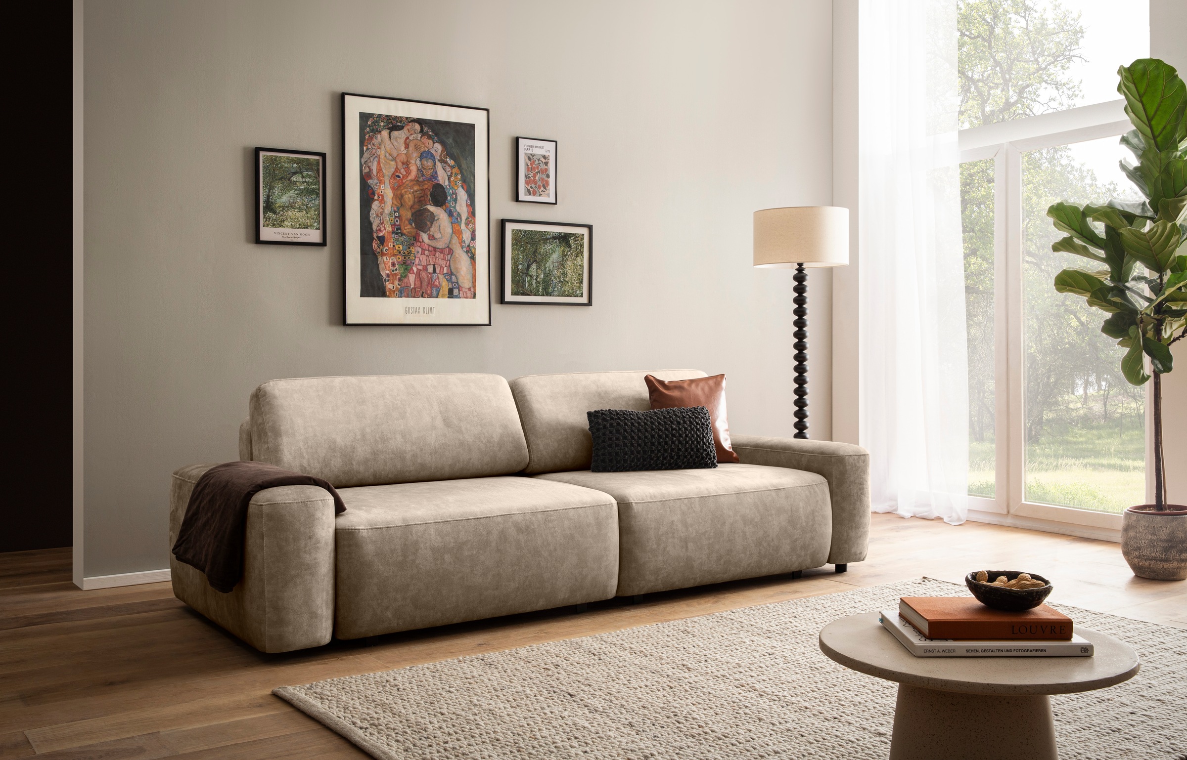 INOSIGN 3-Sitzer »TORGE (257cm), Sofa,Schlafsofa in Cord, Samtvelours, Struktur fein«, rundes Design, Schlaffunktion u. Bettkasten, Liegefläche: 135/200 cm