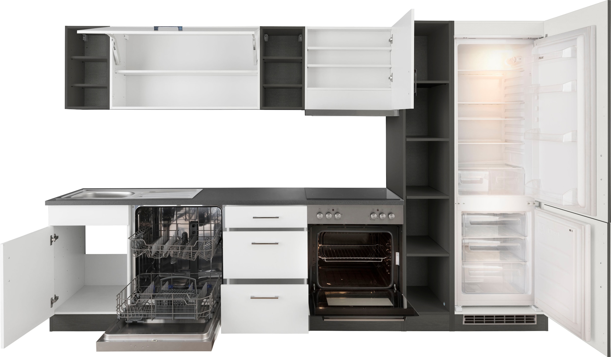 HELD MÖBEL Küchenzeile »Paris«, mit E-Geräten, Breite 310 cm, mit großer  Kühl-Gefrierkombination online bei OTTO