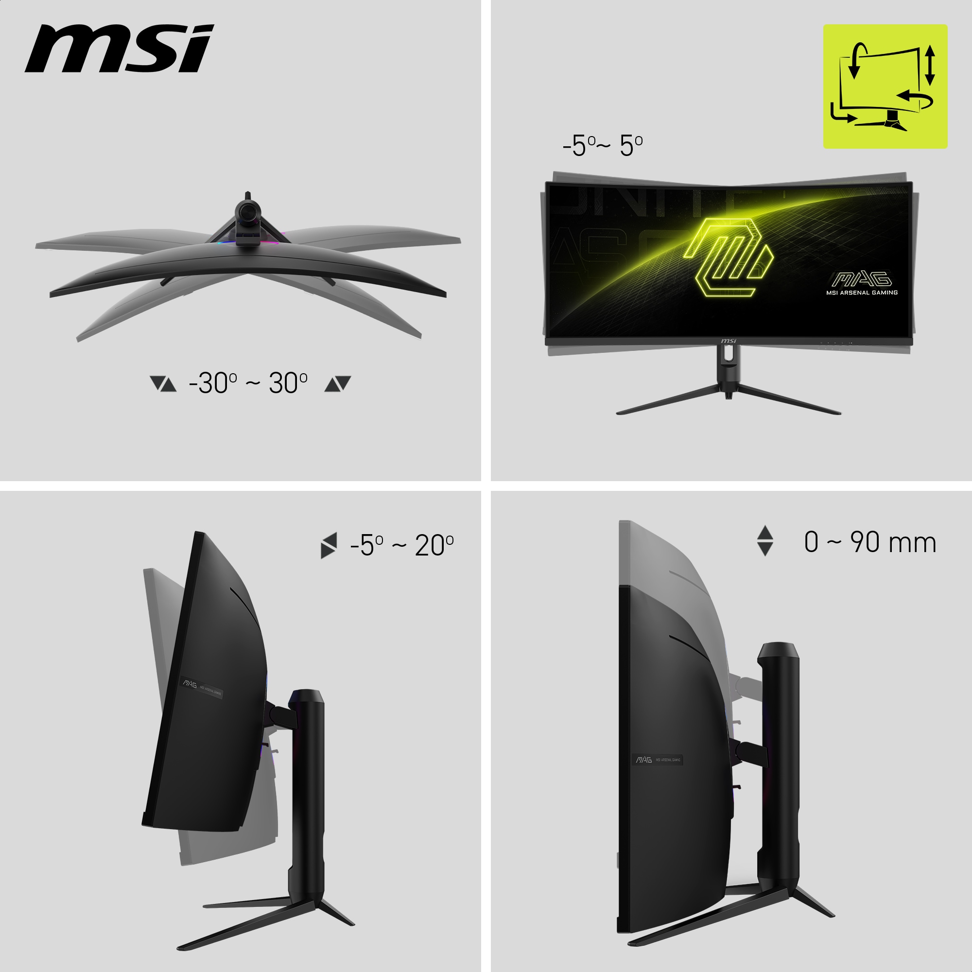 MSI Curved-Gaming-Monitor »MAG 342CQR E2«, 86 cm/34 Zoll, 3440 x 1440 px, UWQHD, 1 ms Reaktionszeit, 180 Hz, 3 Jahre Herstellergarantie, höhenverstellbar