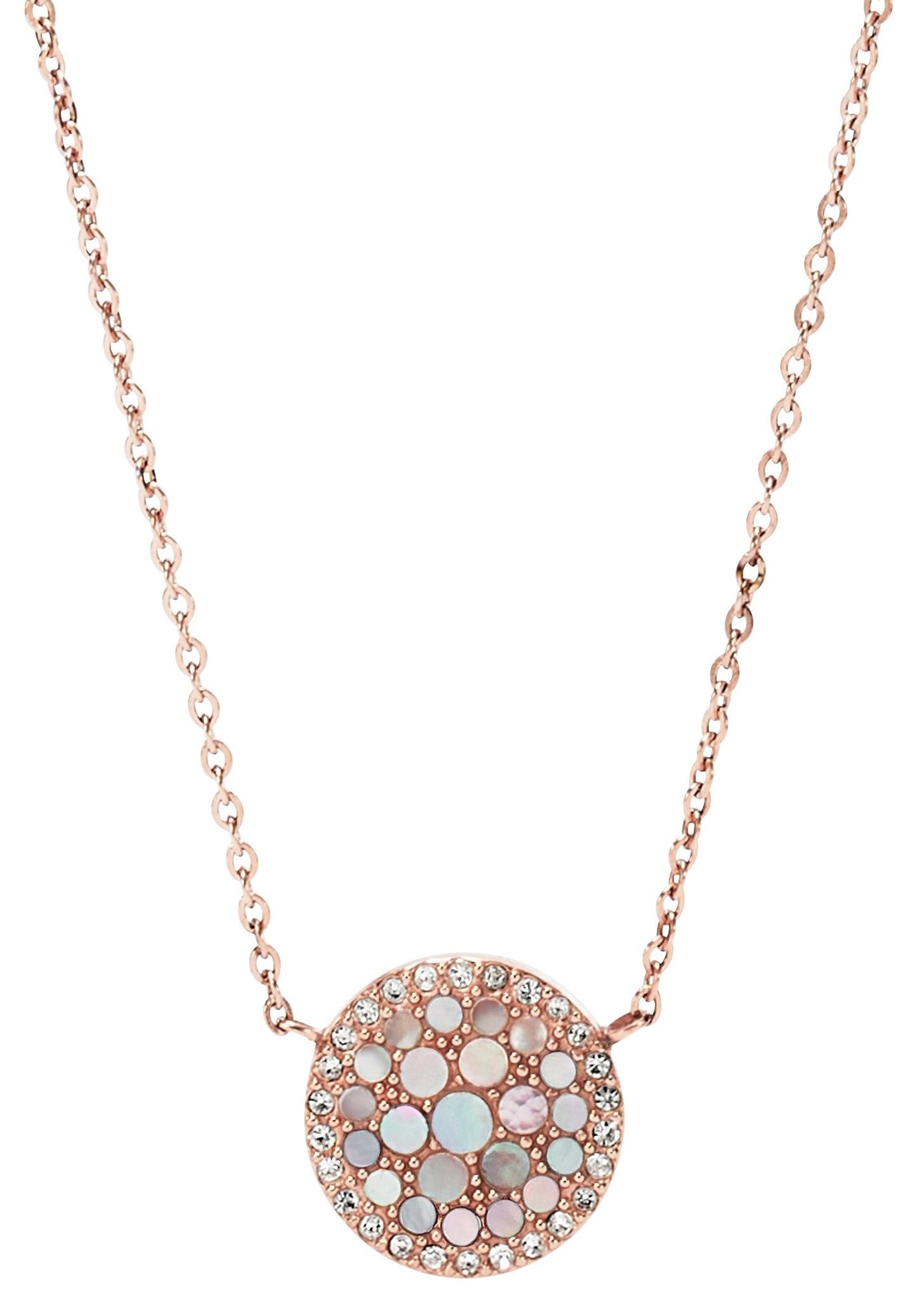 Fossil Kette mit Anhänger »Pearl Disc Pendant, Vintage Glitz, JF01740791«, mit Glassteinen und Perlmutt