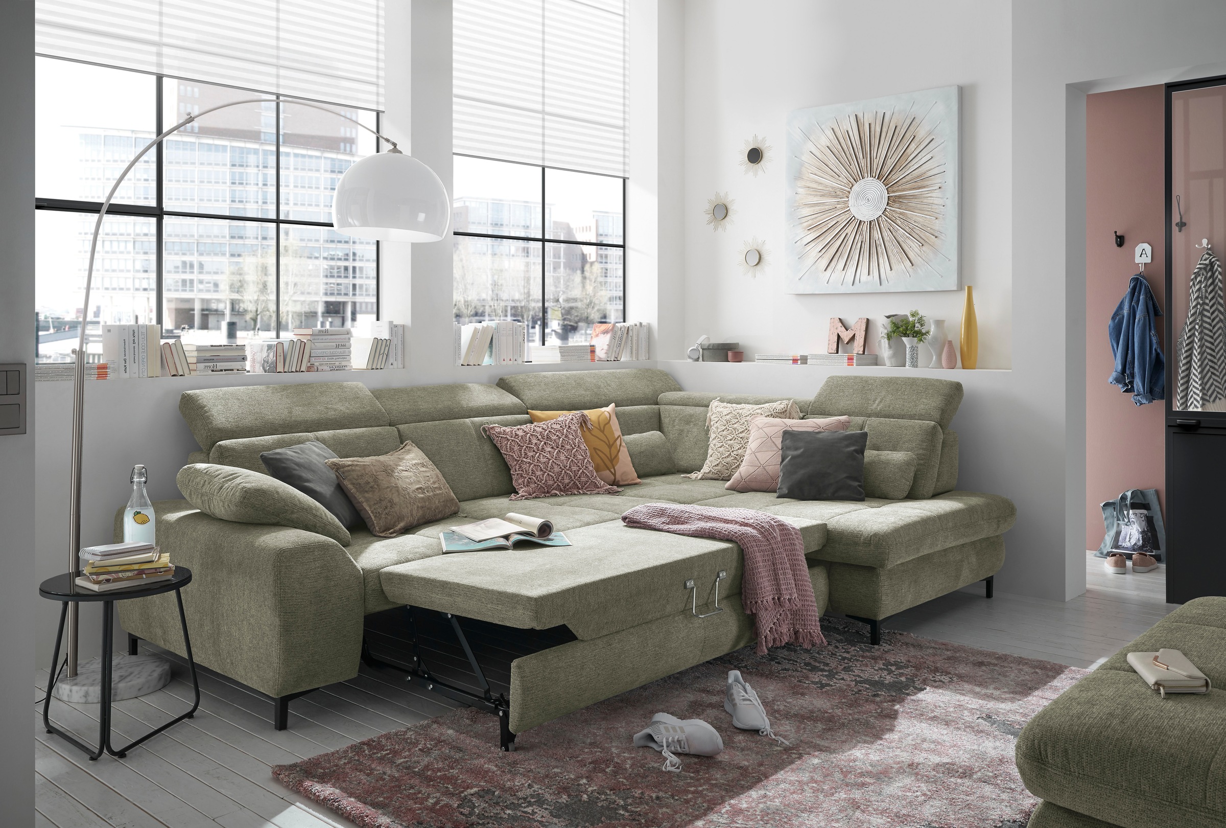 set one by Musterring Ecksofa »SO 3400, Komfortsitzhöhe 47cm oder 49cm, inkl. Sitztiefenverstellung«, verschiedene Funktionen, Kaltschaumpolsterung, Stellmaße 220 x 317 cm