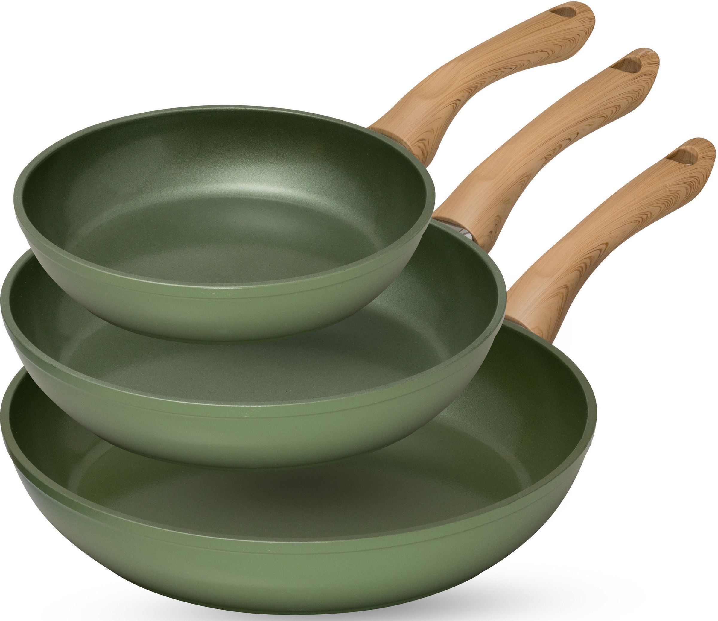 JUST VEGAN Pfannen-Set »CeraVegan«, Aluminium, (Set, 3 tlg.), pflanzliche Keramikbeschichtung, Induktion, 20/24/28 cm