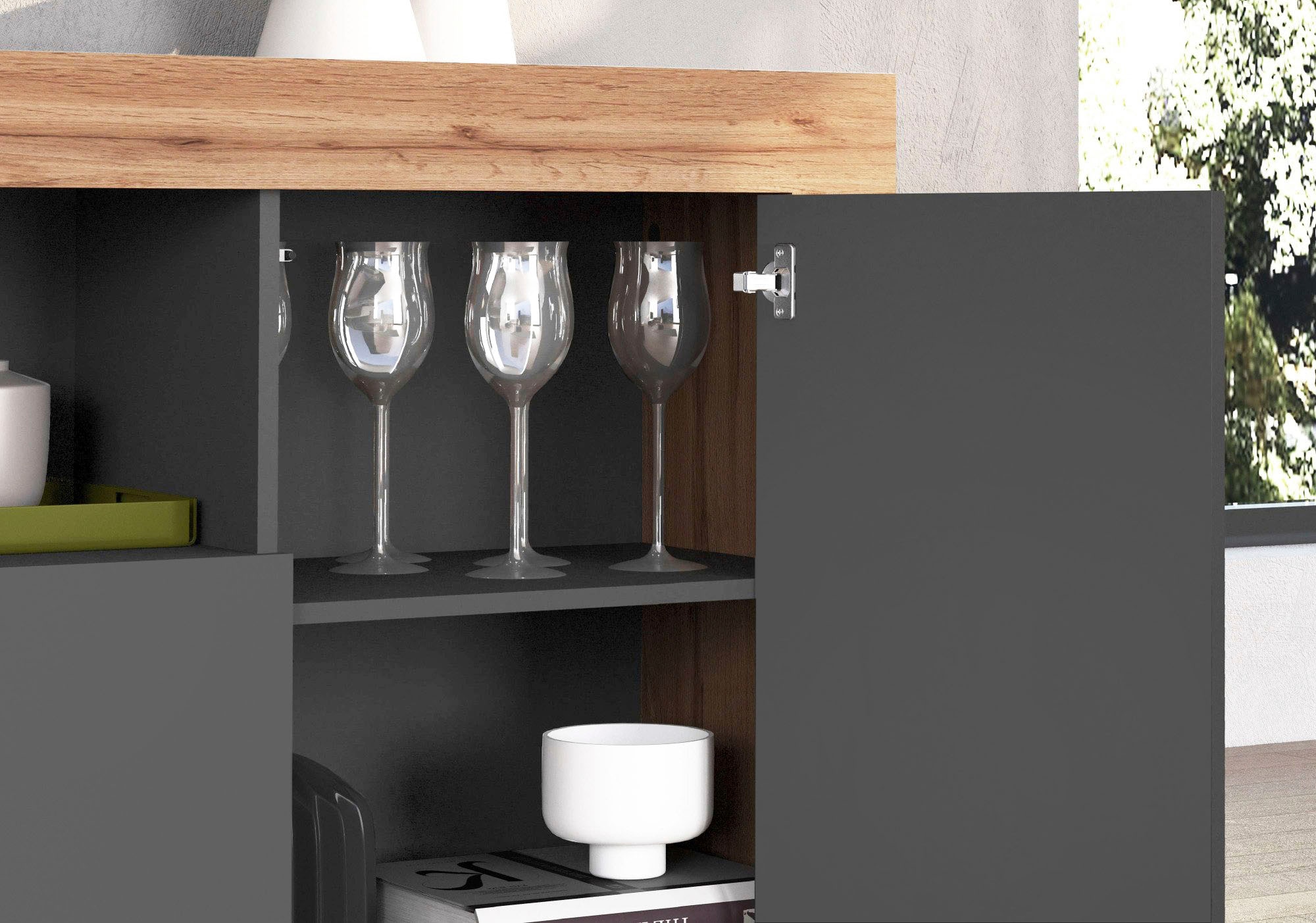 INOSIGN Sideboard »CHRONOS Breite 200 cm  mit 4 Türen, 2 offene und 8 geschlossene Fächer« 1 Stk. tlg. Sideboard,Kommode, Schrank, Grifflos mit Push to Open, Made in Italy