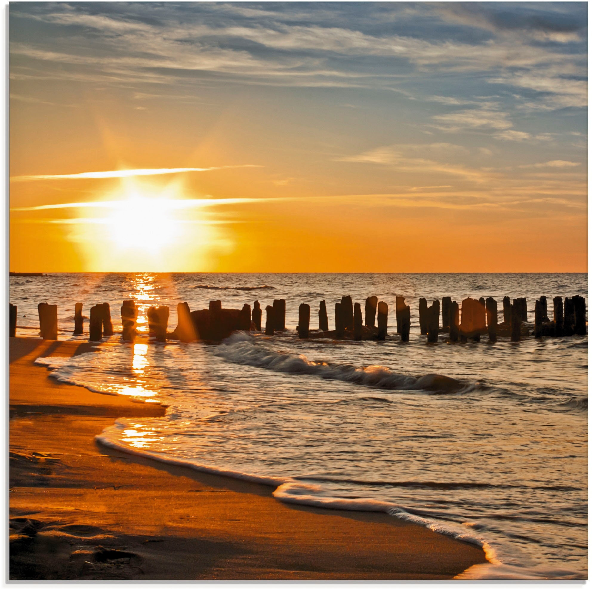 (1 im »Schöner verschiedenen OTTO Strand, Shop Online St.), Artland Sonnenuntergang am Größen Glasbild in Strand«,