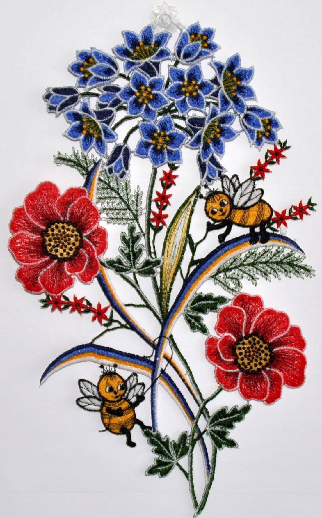 Stickereien Plauen Fensterbild »Fensterbild Blumen« Echte Plauener Spitze in bunt, Größe B/L: 22 cm x 31 cm