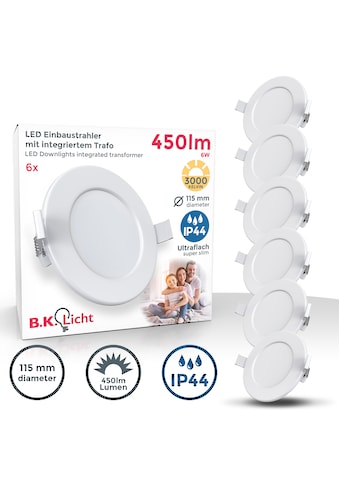 LED Bad-Einbauleuchten, 6er-Set, Schutzart IP44, ultraflache Bauweise, Ø 11,5 cm,...