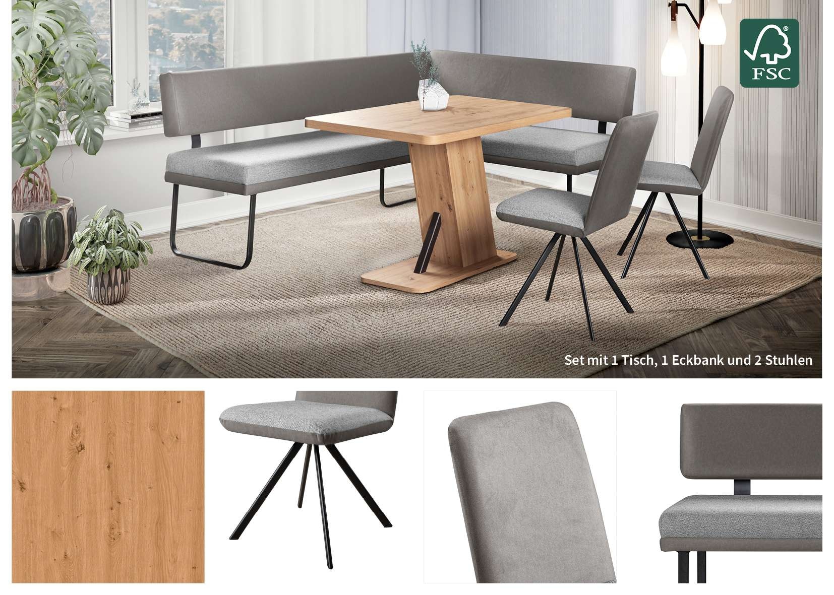 OTTO home Eckbankgruppe »Gabi Essecke, Sitzgruppe, Eckbankgruppe, Küchenbankgruppe« Set, 4tlg, 4 tlg. tlg. Gestell aus matt-schwarzem Flachmetall, stabil, 2-Stoff-Design