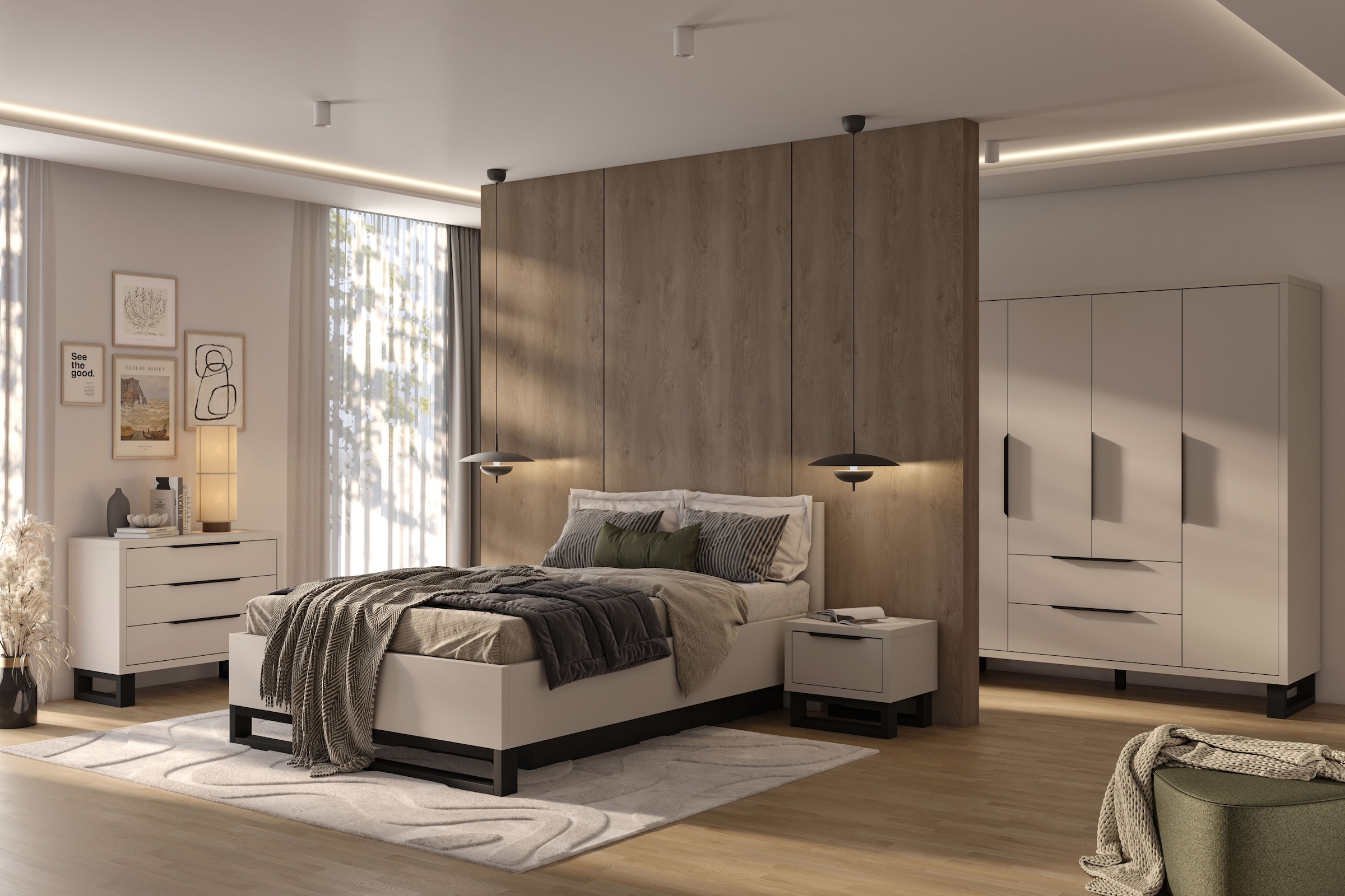 Home affaire Drehtürenschrank »Bronne,Breite 191 cm, Kleiderschrank inclusive Innenausstattung« Kleiderschrank, 2 Schubkästen, Metallgriffe, Garderobe