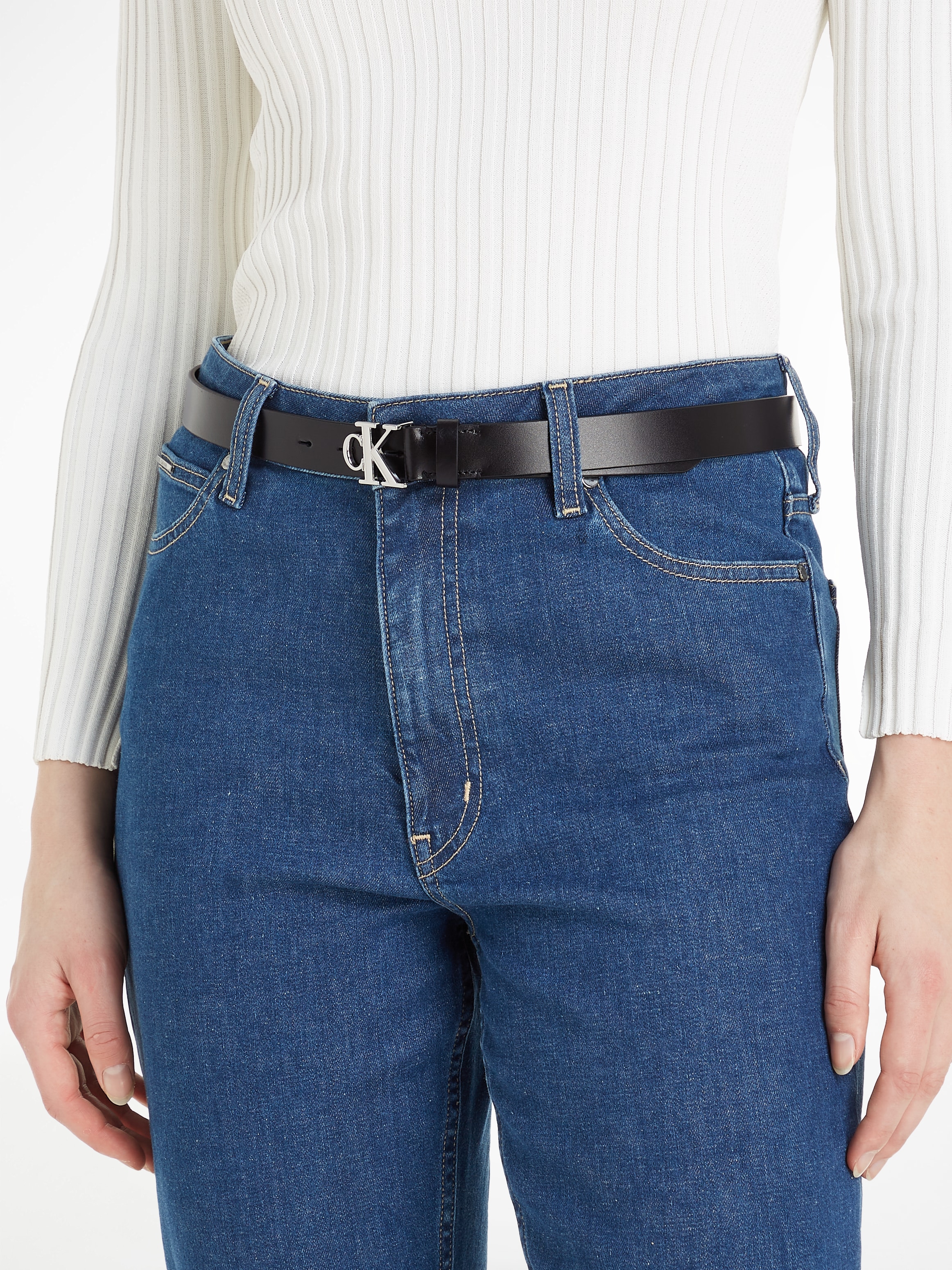 Calvin Klein Jeans Ledergürtel »ROUND MONO PLAQUE LTHR BELT 25MM«, mit Logoprägung