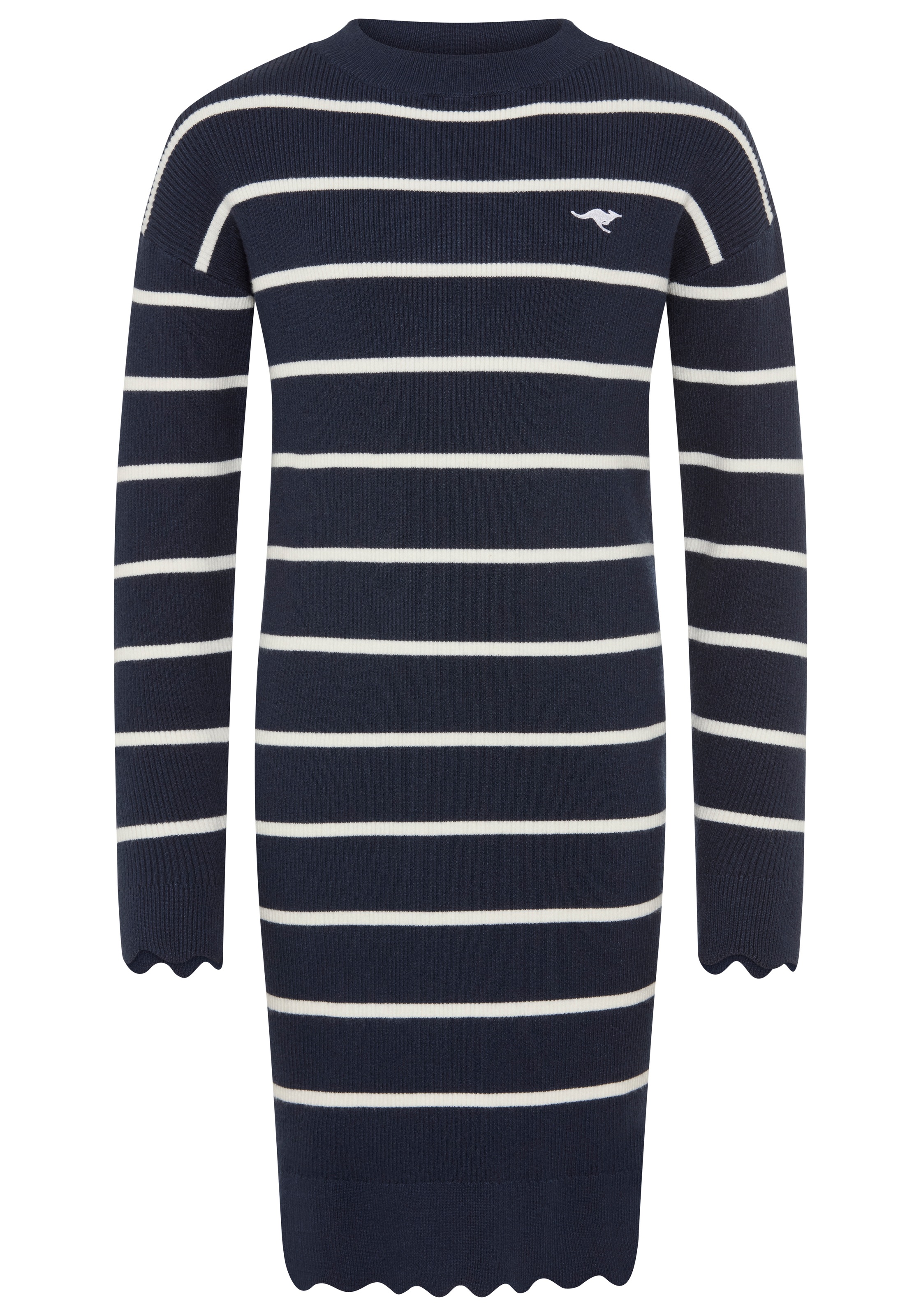 KangaROOS Strickkleid »Modisches KangaROOS Ringelkleid aus weichem Feinstrick« Trendiges gestricketes Kleid mit Logo-Stickerei, knielang, geringelt