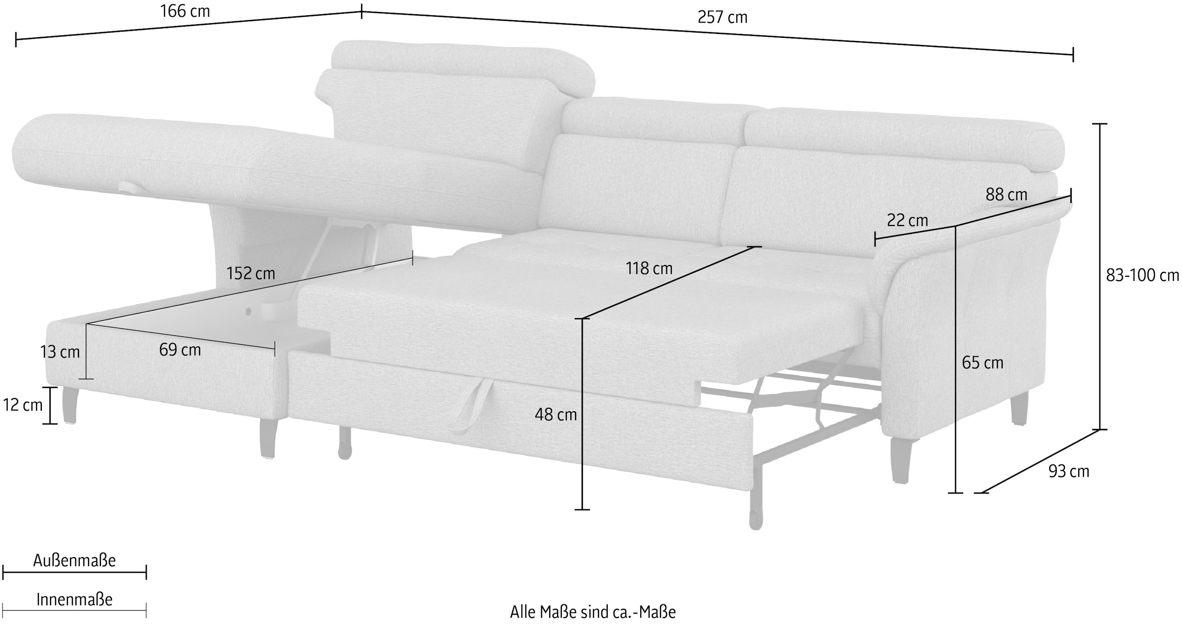 sit&more Ecksofa »Marano L-Form«, inklusive Kopfteilverstellung, wahlweise mit Bettfunktion, Bettkasten