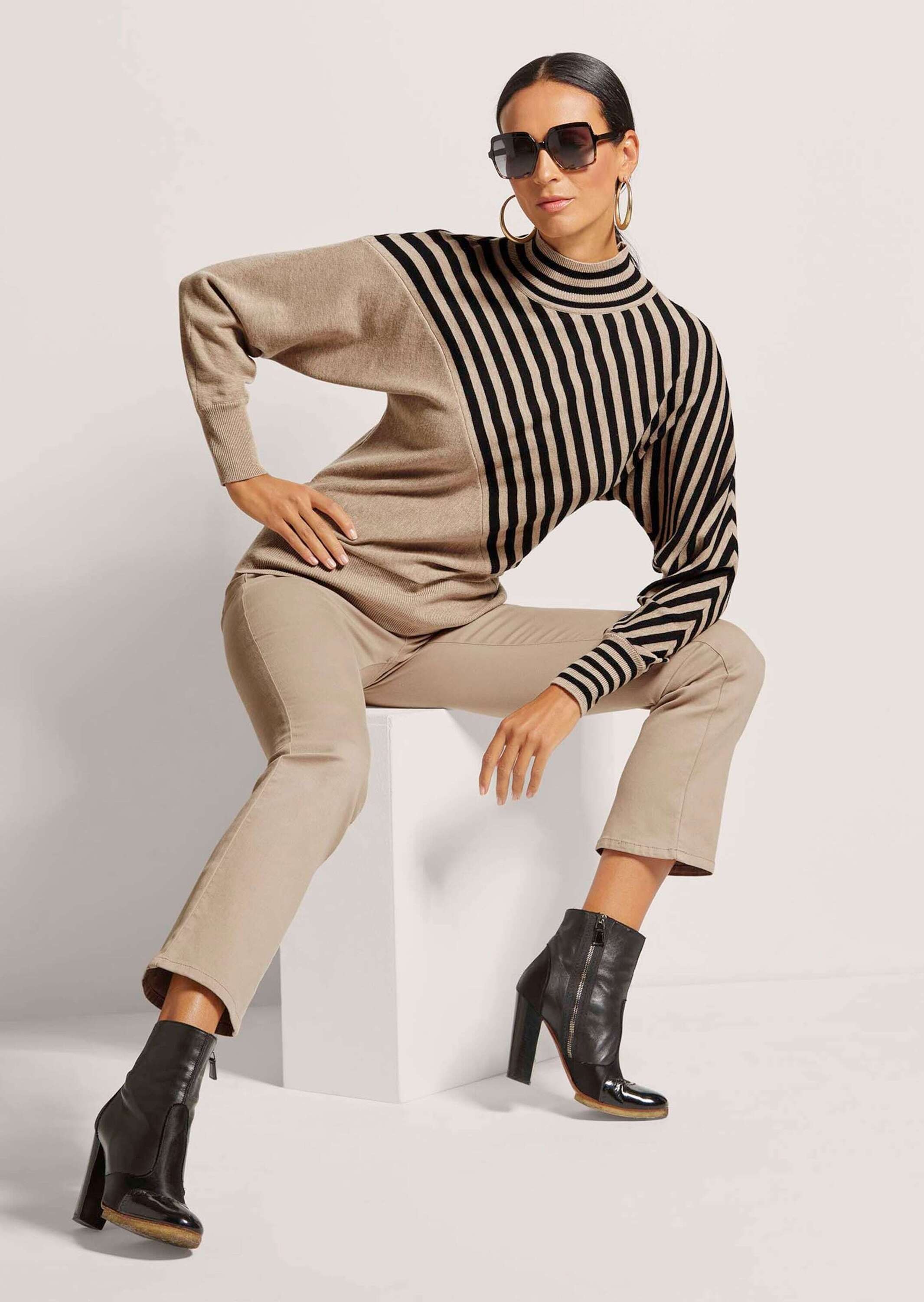 MADELEINE Longpullover »Feinstrickpullover Feinstrickpullover mit Streifenmuster« Kontrast-Ringel