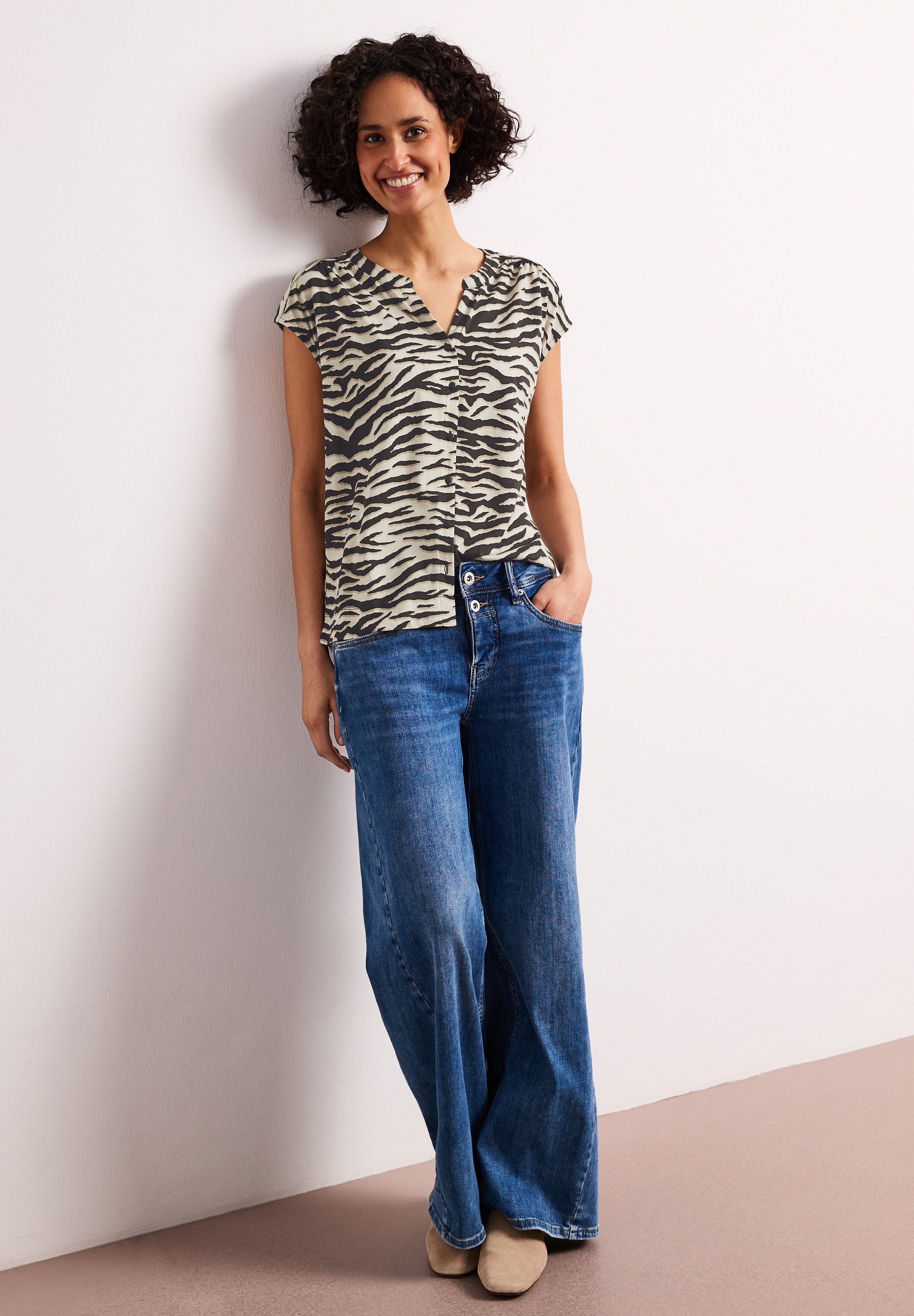 STREET ONE Shirttop Sommershirt im Leo-Look