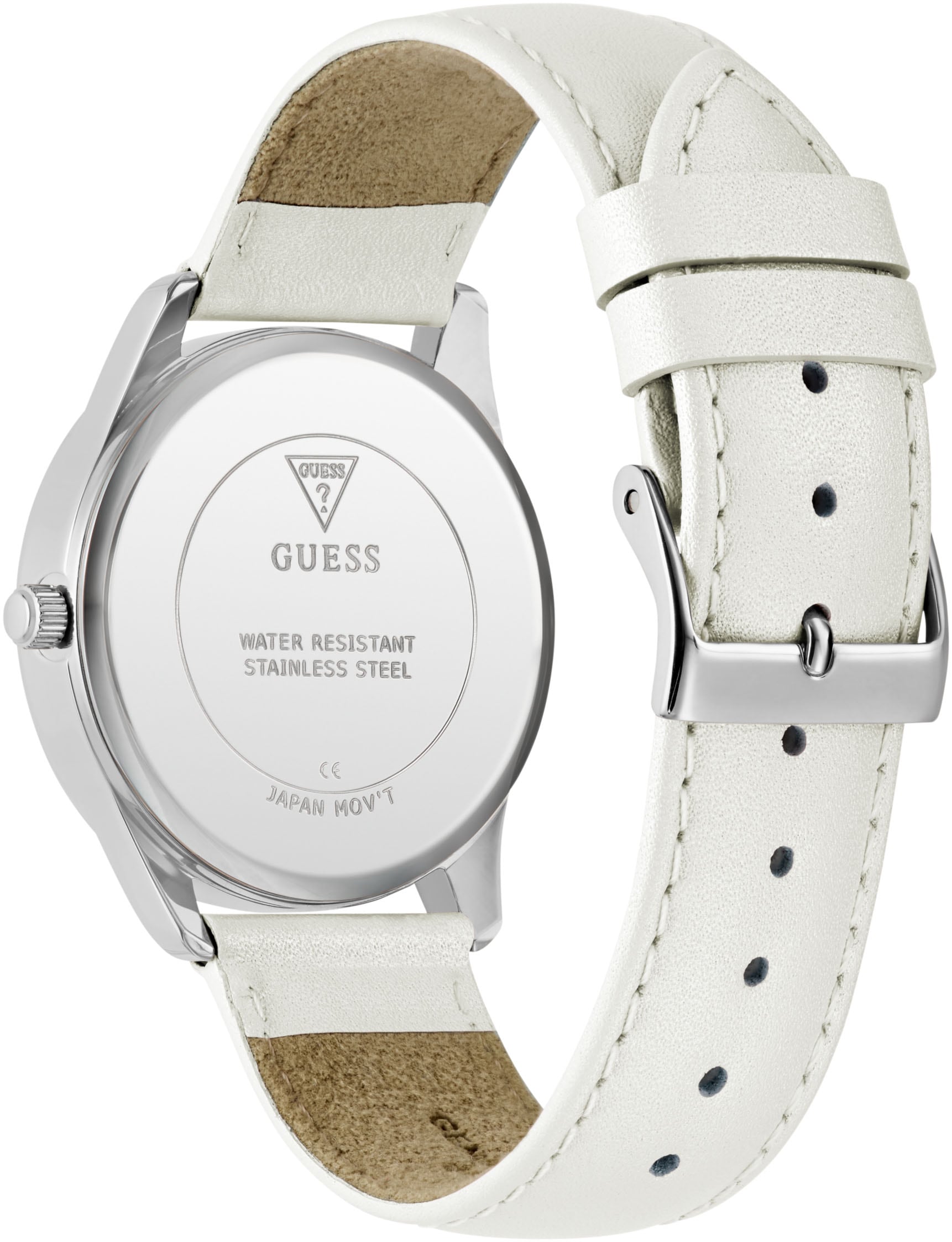 Guess Quarzuhr »LUSTER« Armbanduhr, Damenuhr, Lederarmband, Mineralglas, analog