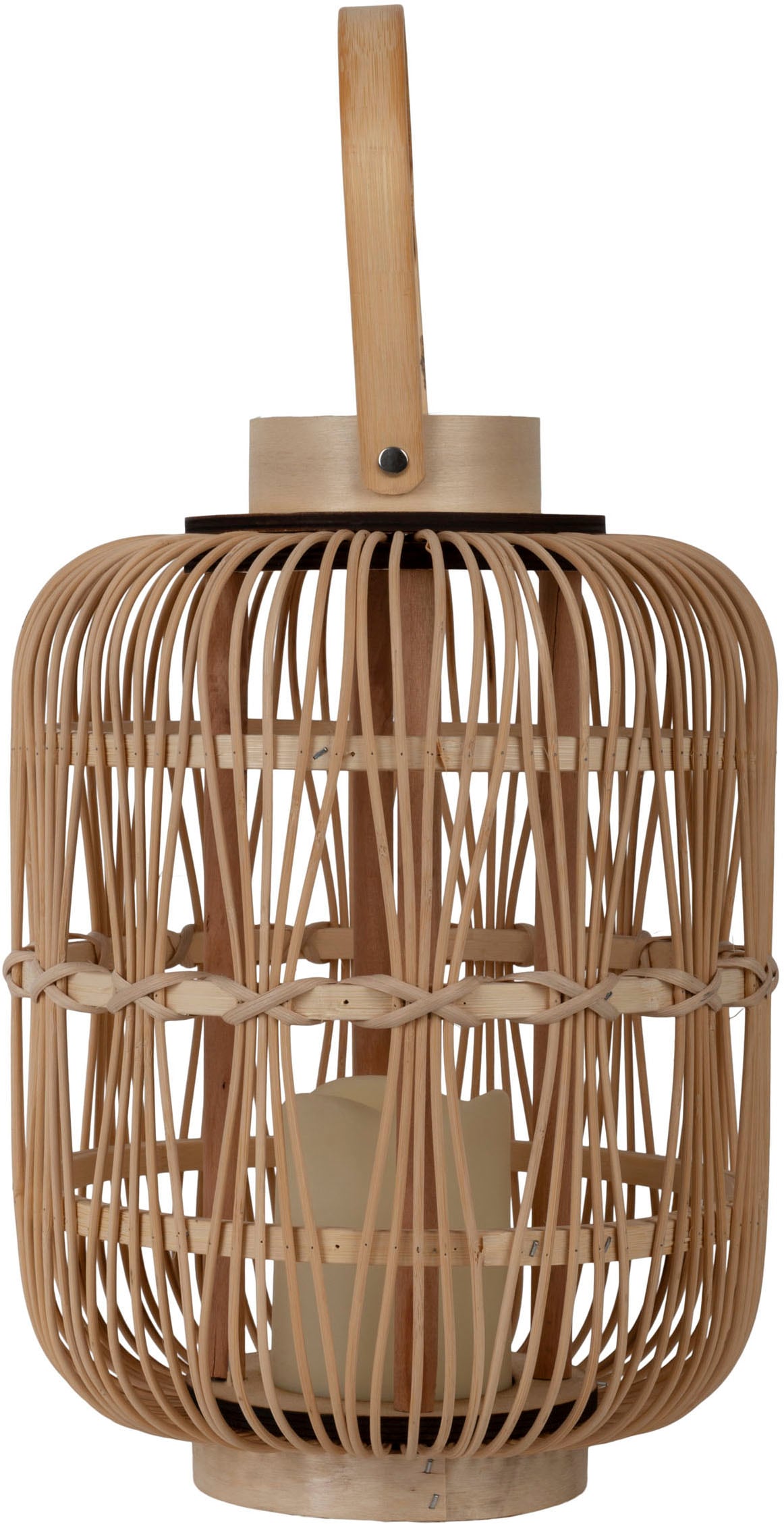 näve LED Dekolicht »Korbinian« 1 Stk. Warmweiß Rattankorb natur mit Griff inkl. 1x LED-Kerze warmweiß, Timer, IP20