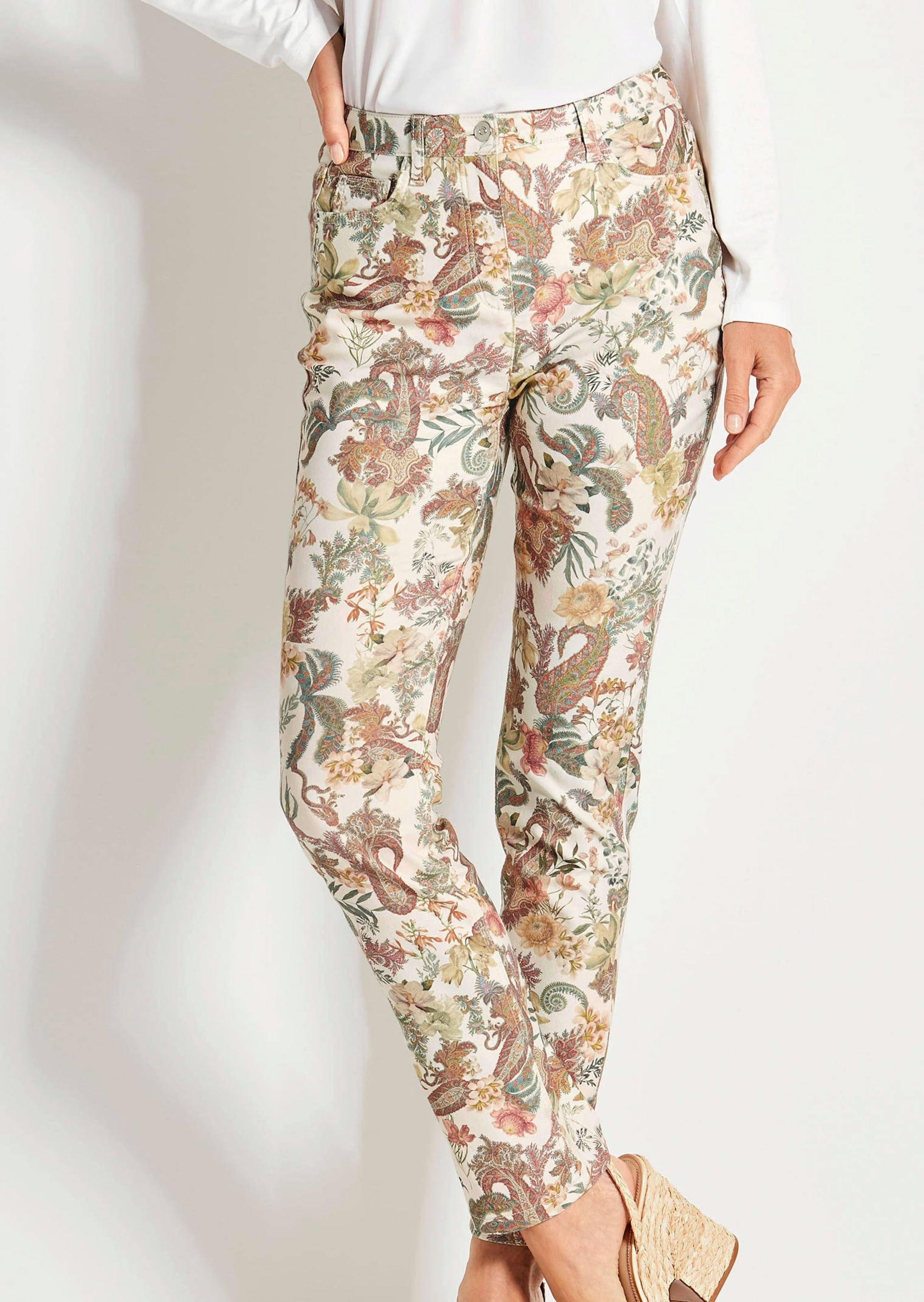 GOLDNER Stretch-Hose »Kurzgröße Florale Stretchhose in Slim Fit«