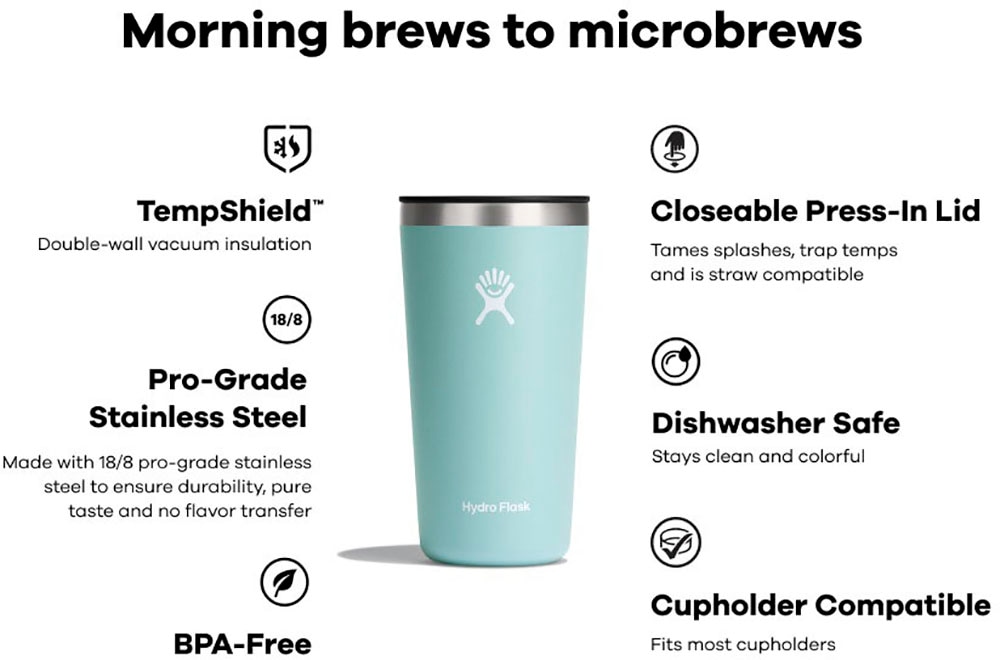 Hydro Flask Coffee-to-go-Becher »16 OZ ALL AROUND TUMBLER«, (1 tlg.), doppelwandige TempShield™-Vakuumisolierung