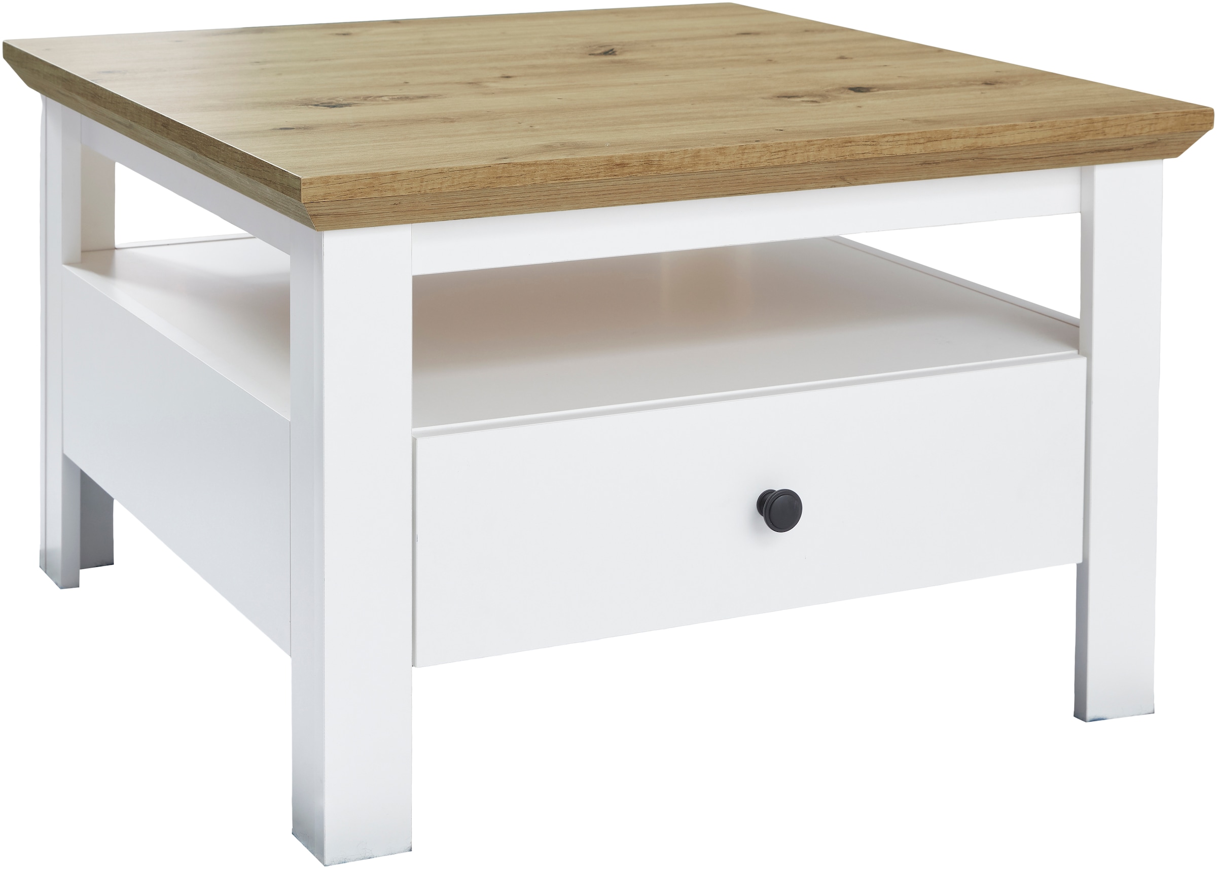 INOSIGN Couchtisch »Ulm«, Wohnzimmertisch in Weiß/Eiche mit abgeschrägtem Oberboden - 70/70 cm