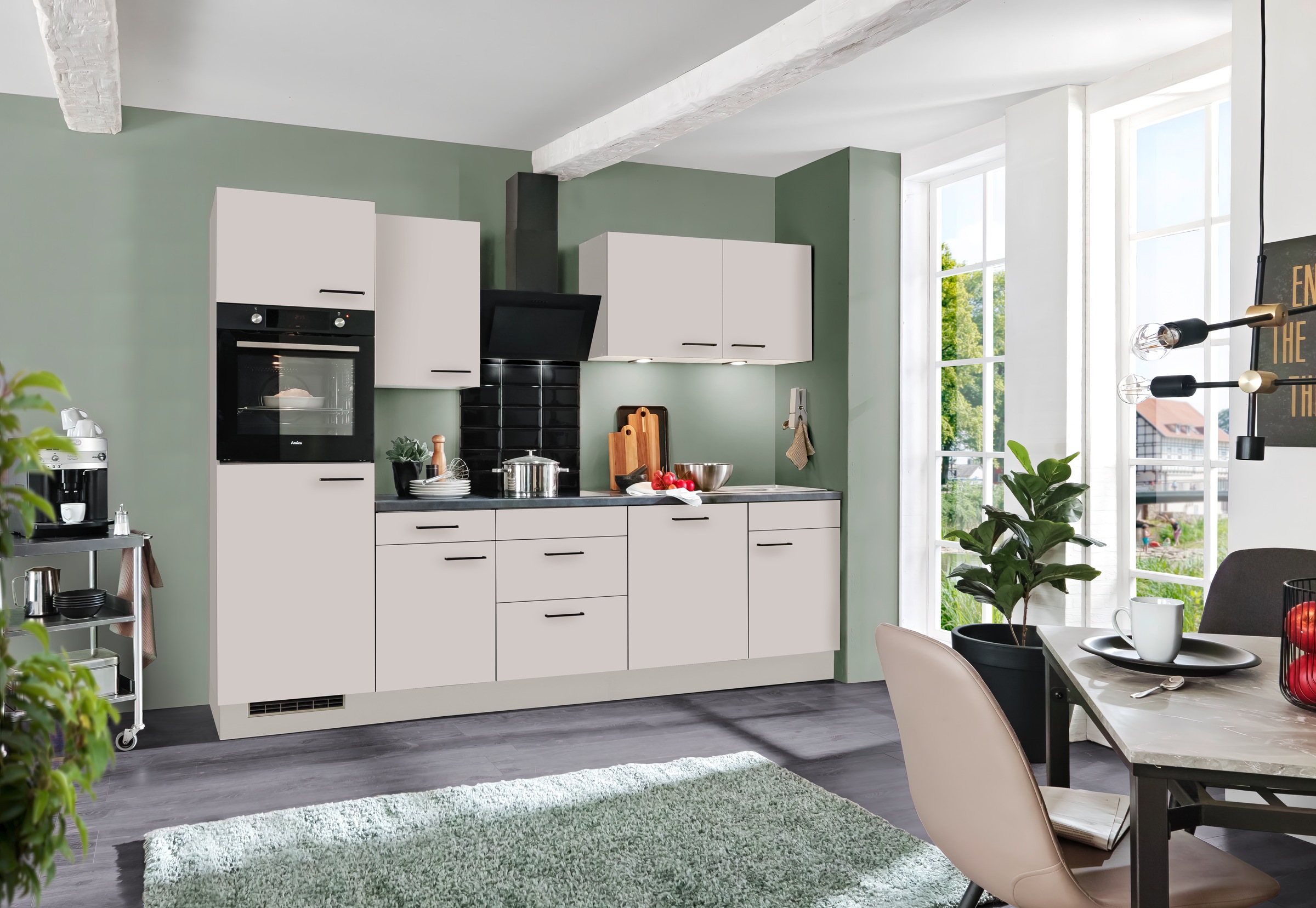 wiho Küchen Küche »Nisos«, Soft-Close, 280 cm, Backofen matt schwarz, Teleskopauszug