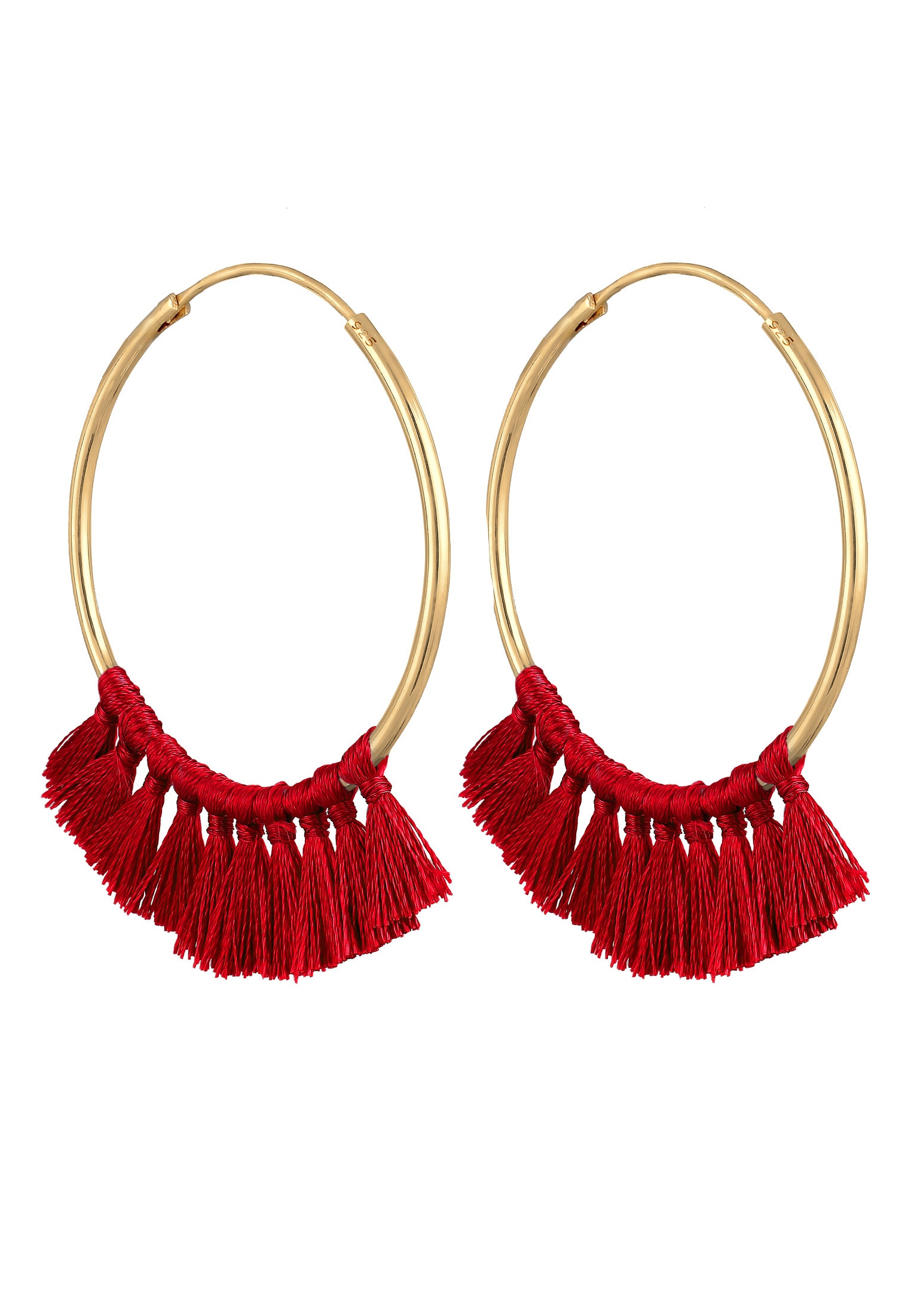 Elli Paar Creolen »Ohrringe Creole Tassel Quaste Festival Rot Boho 925 Silber vergoldet«
