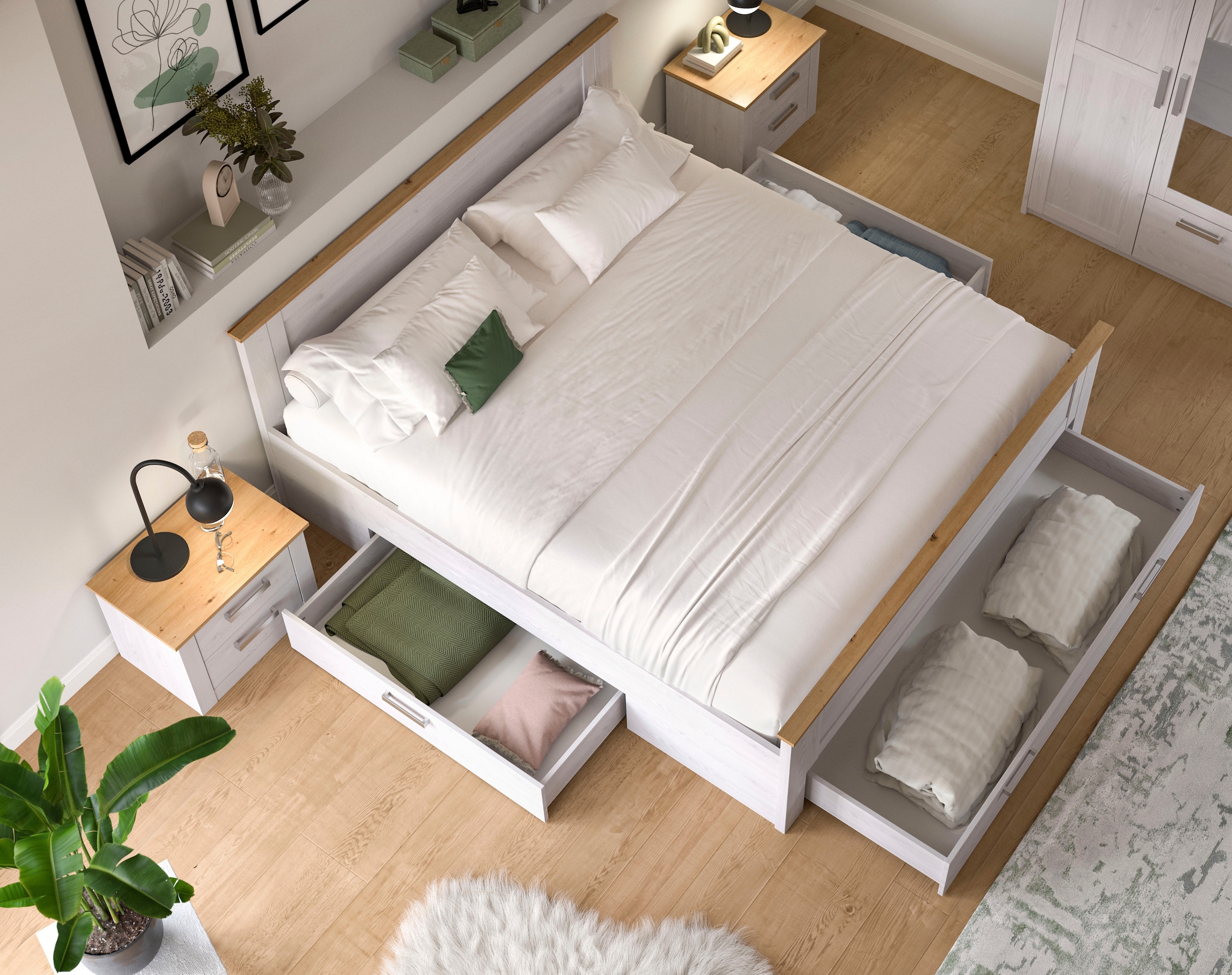Home affaire Schlafzimmer-Set »COSENZA, 3-teilig, Stauraumbett & 2x Nachttisch« Matratzengröße 180x200 cm, viel Stauraum, ohne Lattenrost & Matratze, 3 tlg. tlg. Schlafzimmer, Schlafen, Set, Kombination, Bettanlage