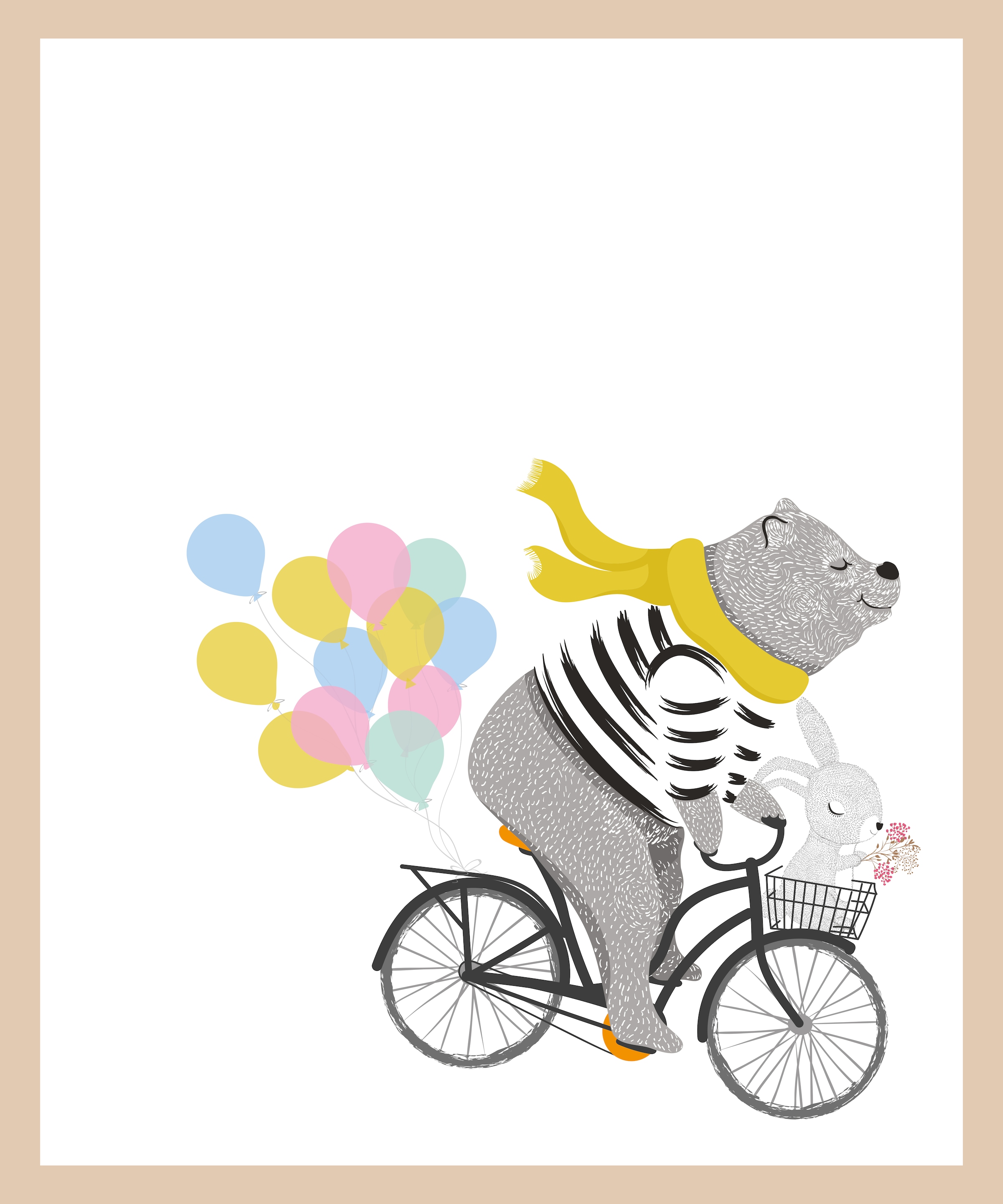 Lüttenhütt Poster »Bär mit Hase auf Fahrrad«, Fahrräder-Fahrzeuge-Fantasy-Luftballon-Tiere, (1 St.), HD Premium Druck