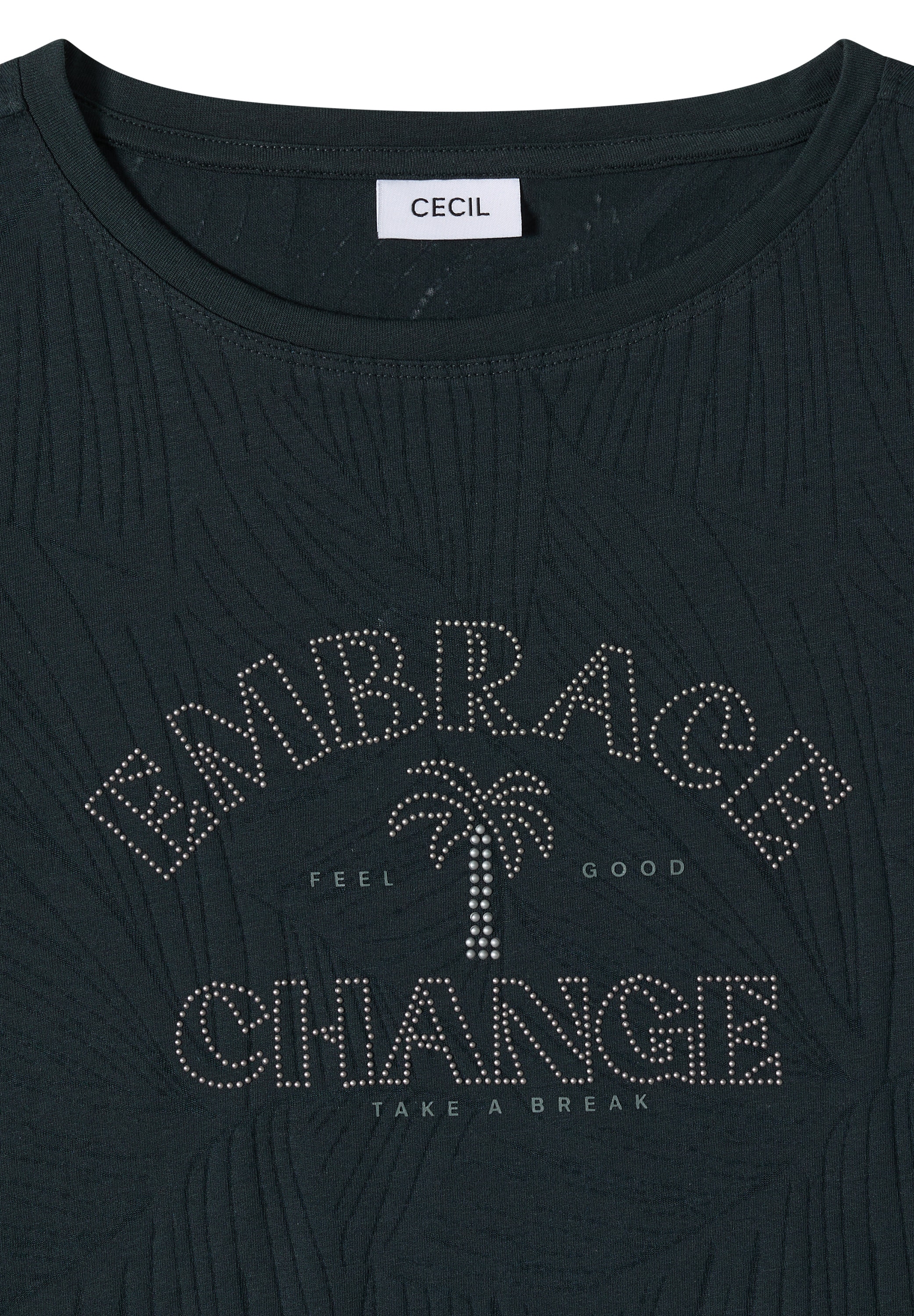 Cecil Rundhalsshirt Sommershirt im Ausbrenner-Look mit Wording