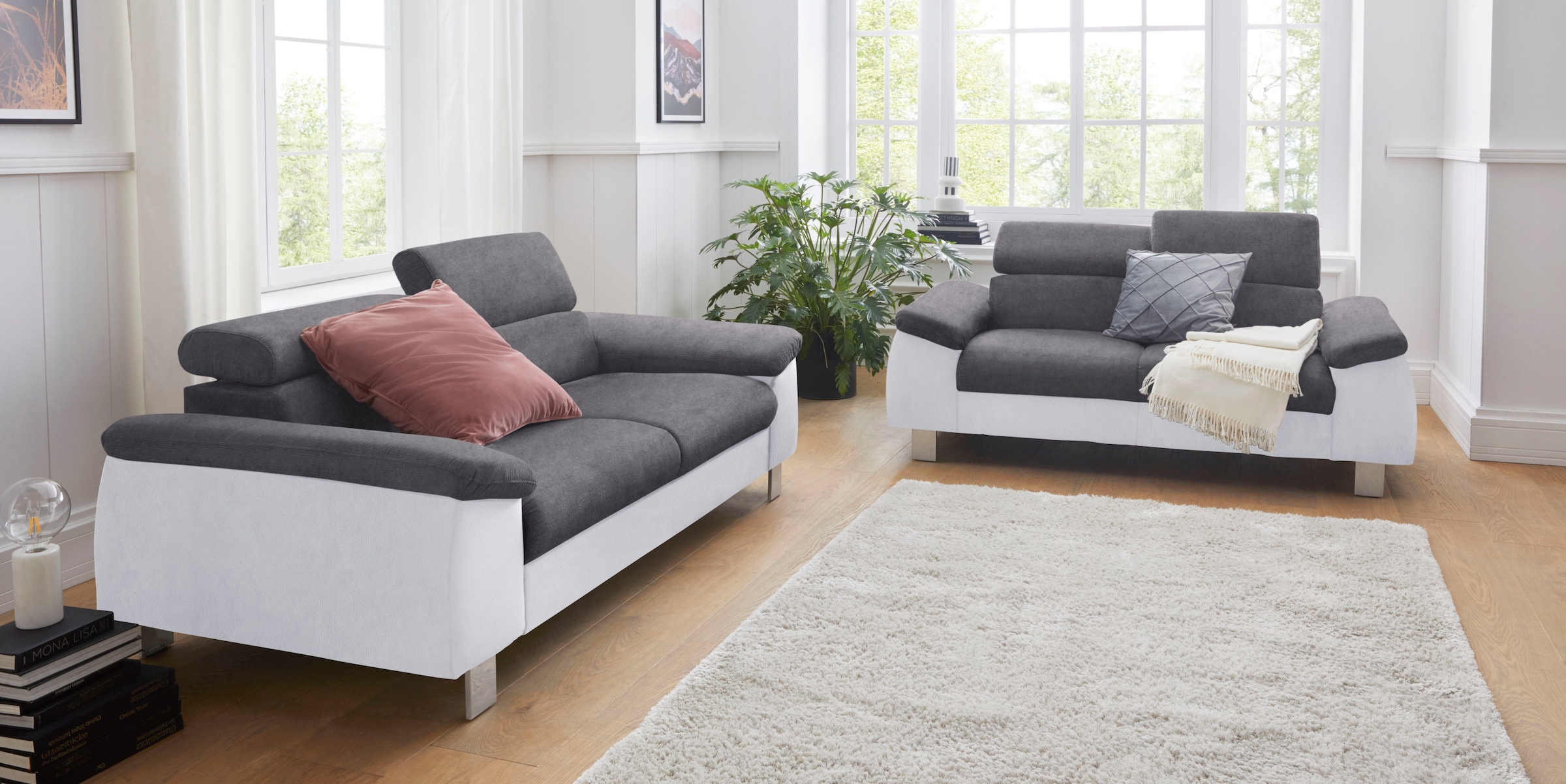 COTTA Polstergarnitur »Komaris«, (Set), Set bestehend aus: 2-Sitzer mit Kopfteilverstellung & Hocker