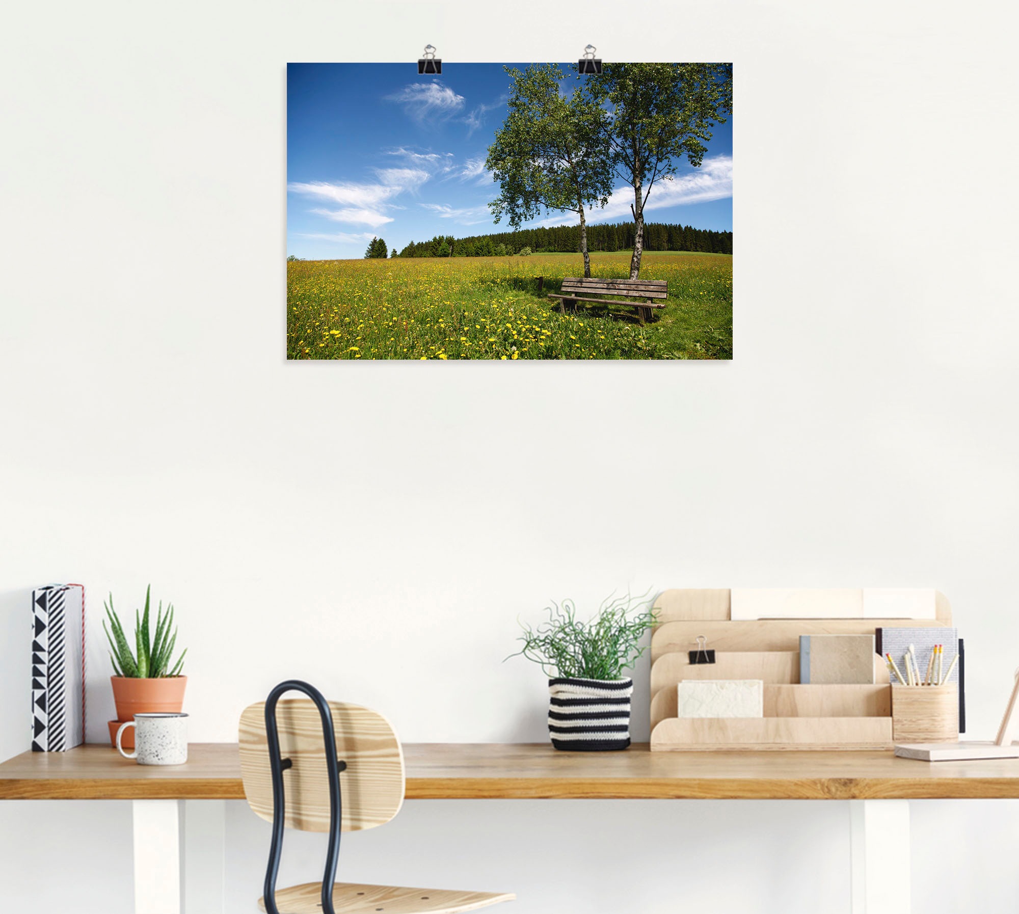 Artland Poster »Einsame Bank auf einer Löwenzahnwiese« Felder 1 Stk. tlg. ohne Rahmen
