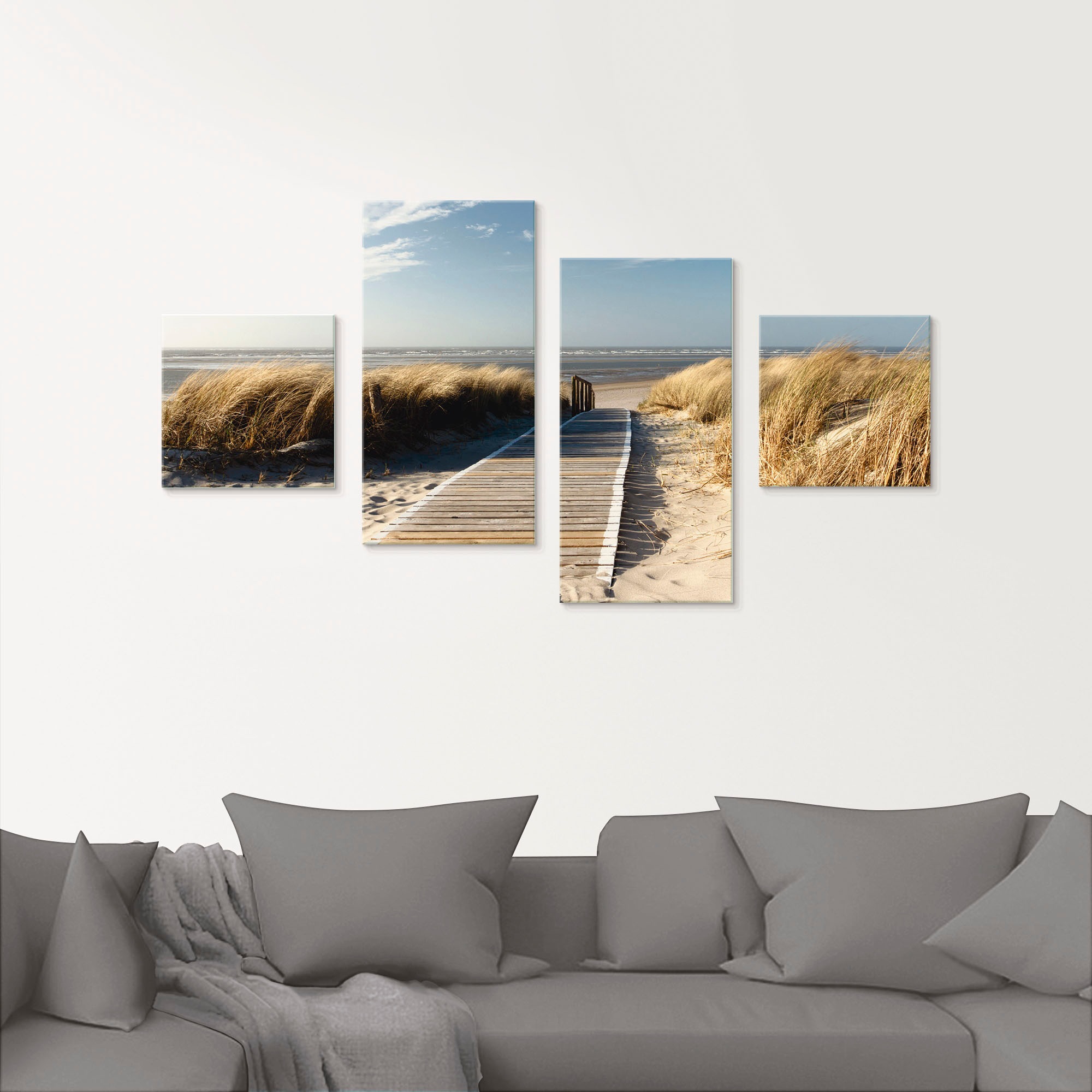 Artland Glasbild »Nordseestrand auf Langeoog - Steg«, Strand, (4 St.), in verschiedenen Größen
