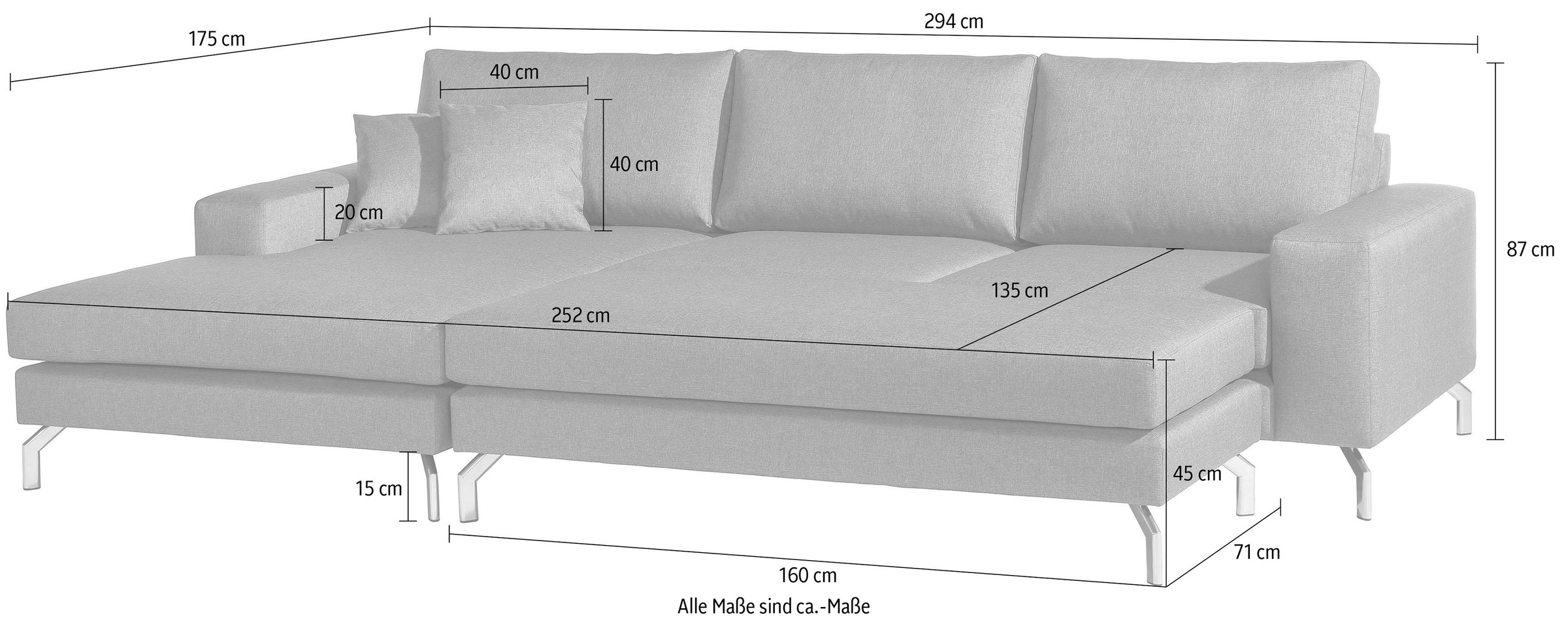 Max Winzer® Ecksofa »Flori Set inkl. Hocker, guter Sitzkomfort, aktuelles Design«, (Spar-Set, Ecksofa und Hocker), elegant mit abgewinkelten Chromfüßen, inklusive Zierkissen
