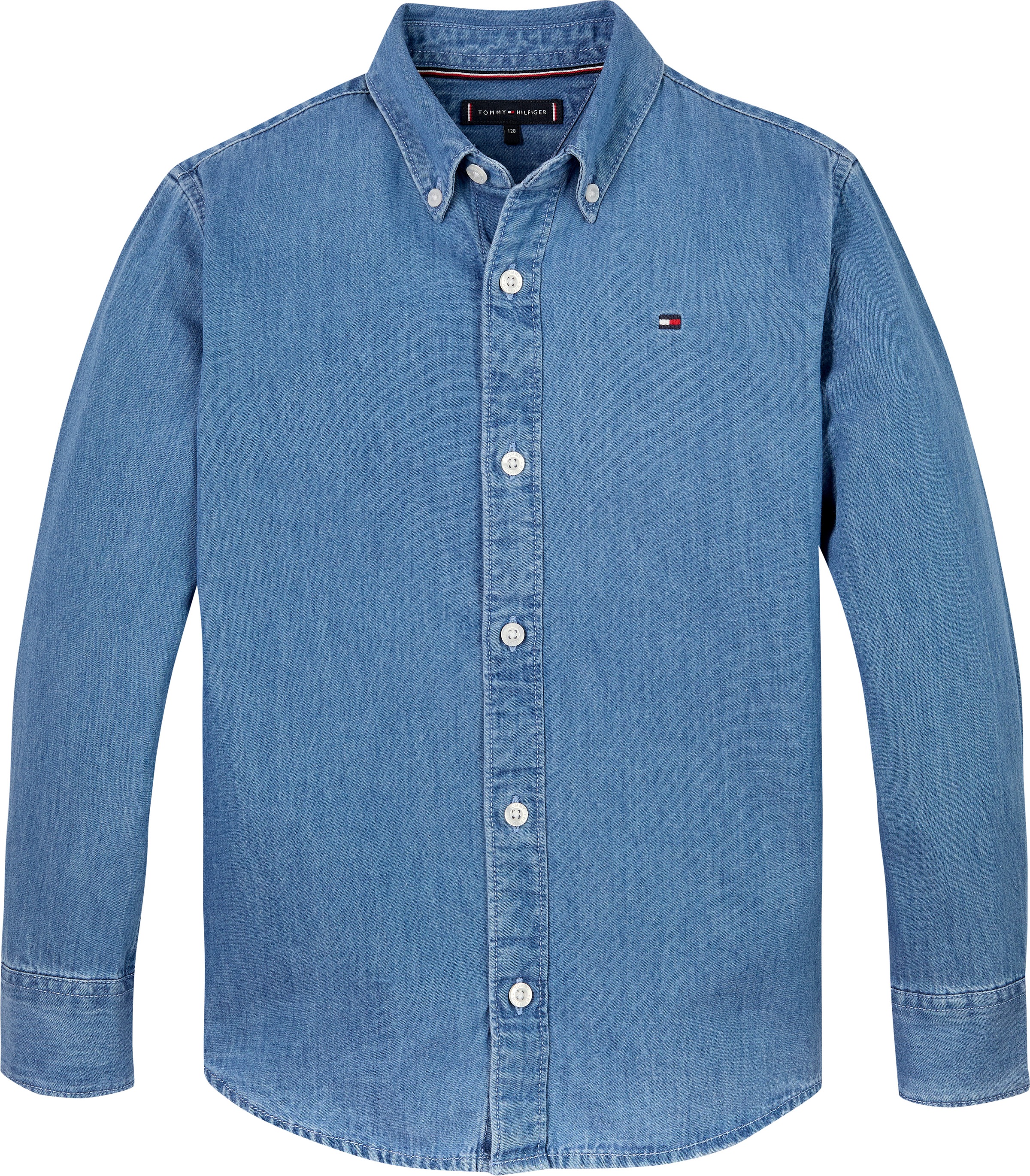 Tommy Hilfiger Langarmhemd »DENIM CHAMBRAY SHIRT LS«, in blauer Waschung, mit Logostickerei