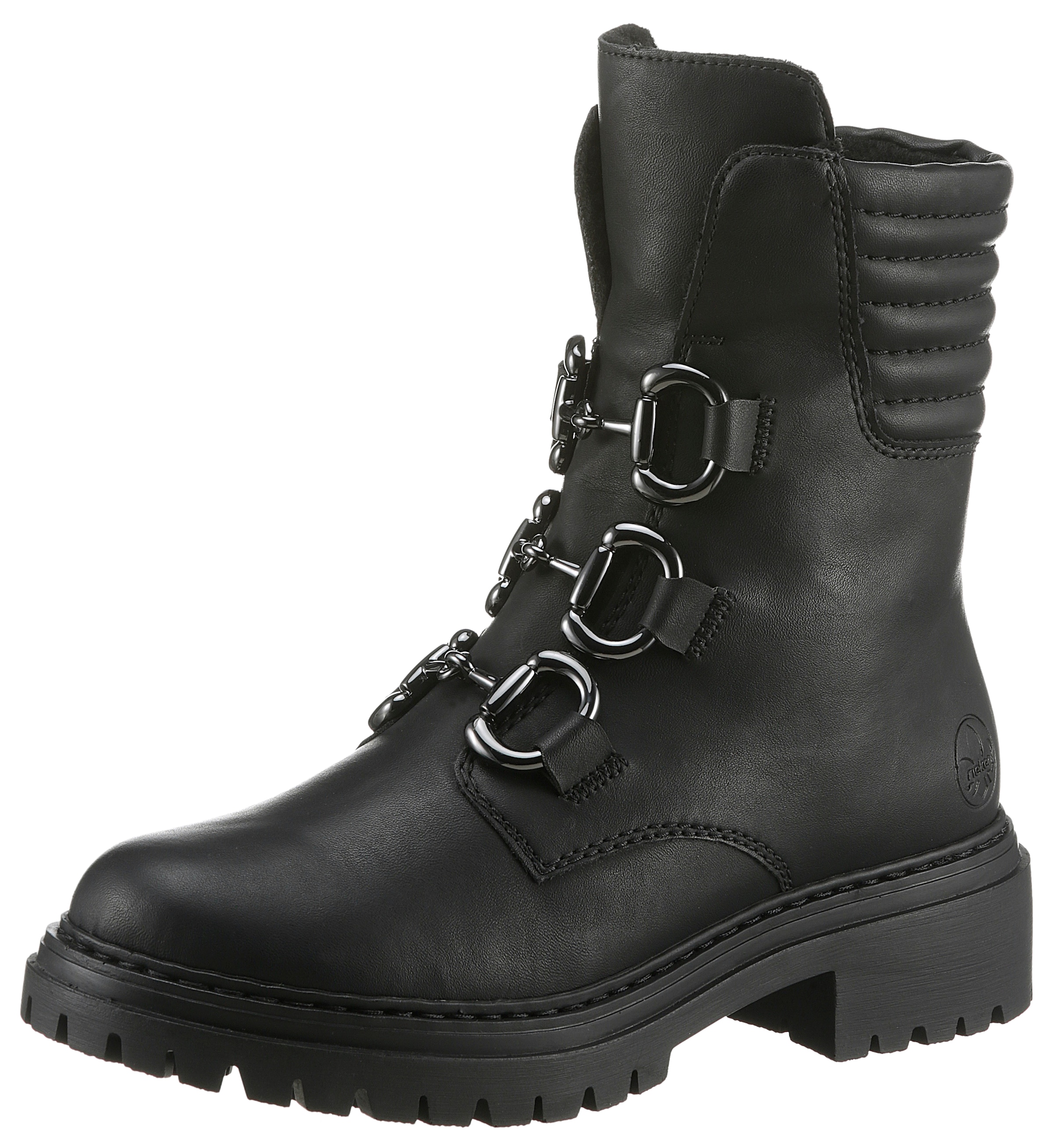 Winterstiefelette, Winterboots, Bikerboots, Blockabsatz, mit gepolstertem Schaftrand