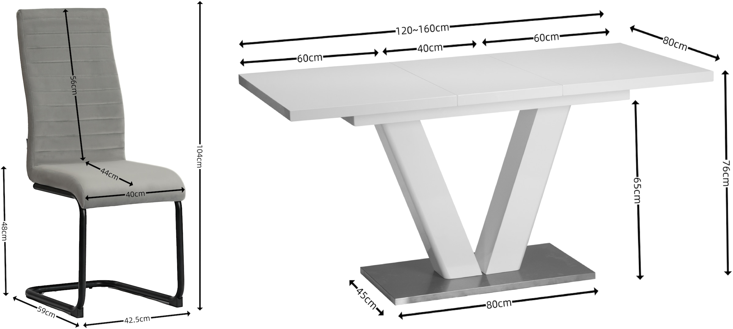 Home affaire Essgruppe »Elbach, TOPSELLER!, OTTOs Choice«, (Set, 5 tlg.), ausziehbar 120-160 cm, Hochglanz, Tischgruppe Freischwinger