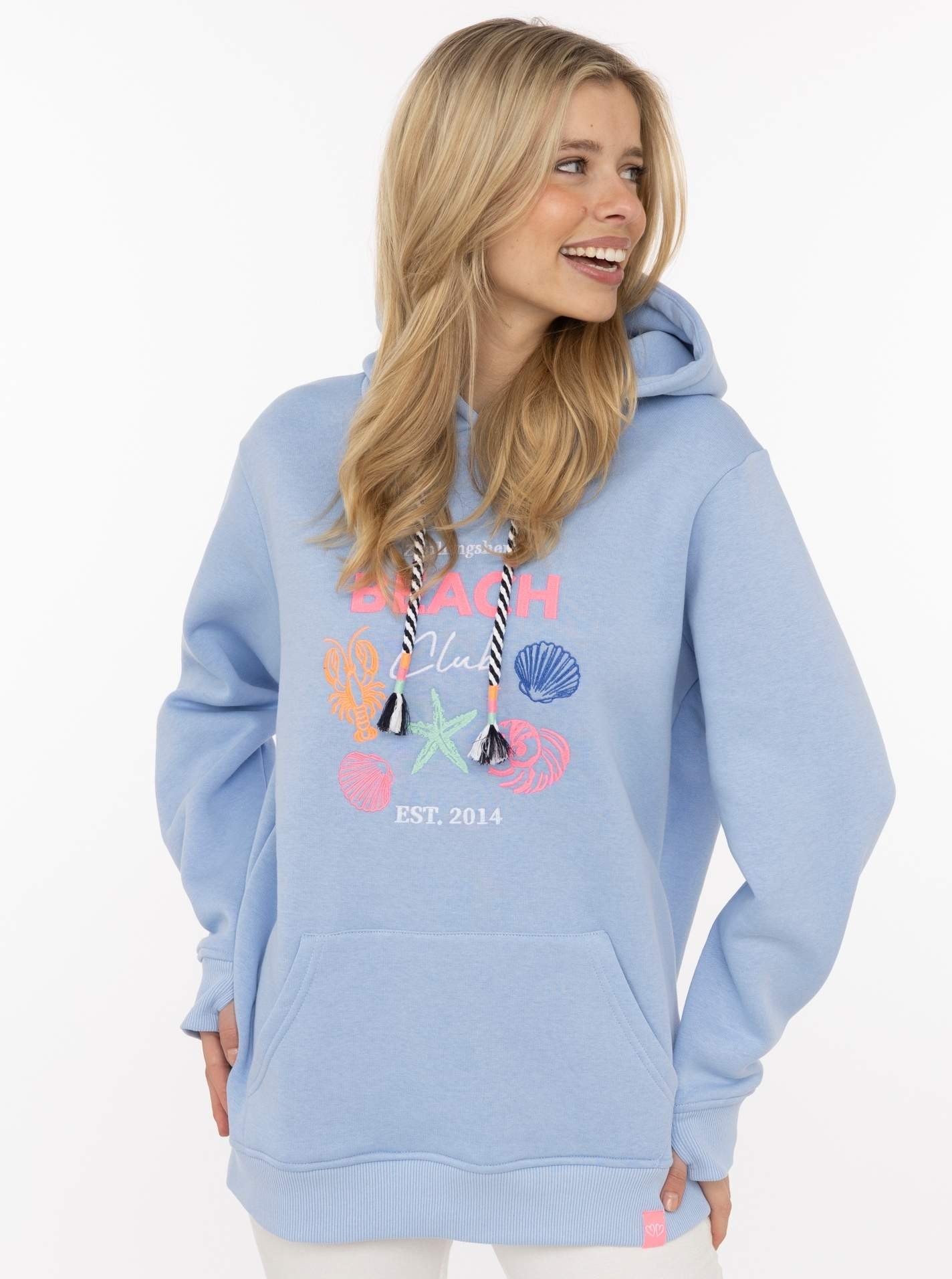 Zwillingsherz Hoodie »"Beach Club"«, Muschel-Motiv, Kapuze mit bunter Kordel, Kängurutasche
