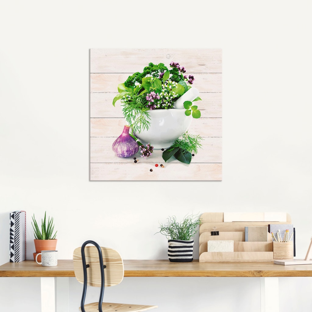 Artland Wandbild »Heilkräuter auf weißem Hintergrund Küche«, Arrangements, (1 St.)