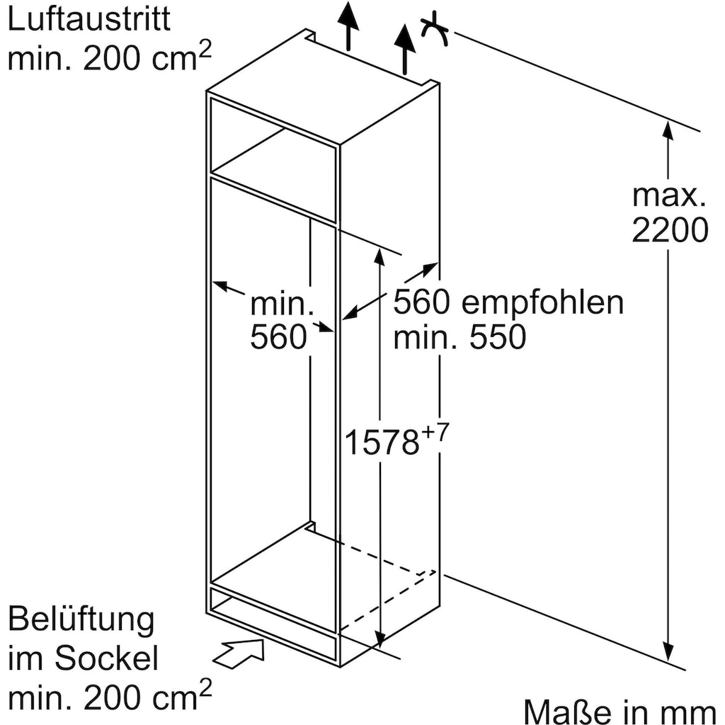 BOSCH Einbaukühlgefrierkombination »KIV77VSF0«, KIV77VSF0, 157,8 cm hoch, 54,1 cm breit