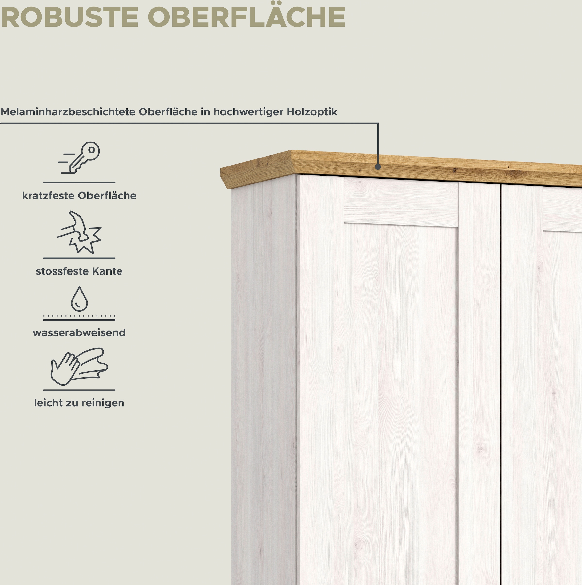Home affaire Garderoben-Set »Cosenza, Breite ca. 175 cm, 2-farbig, 3-teilig, bestehend aus:«, (3 St.), Garderobenschrank, Sitzbank, Garderobenpaneel, in Landhausoptik