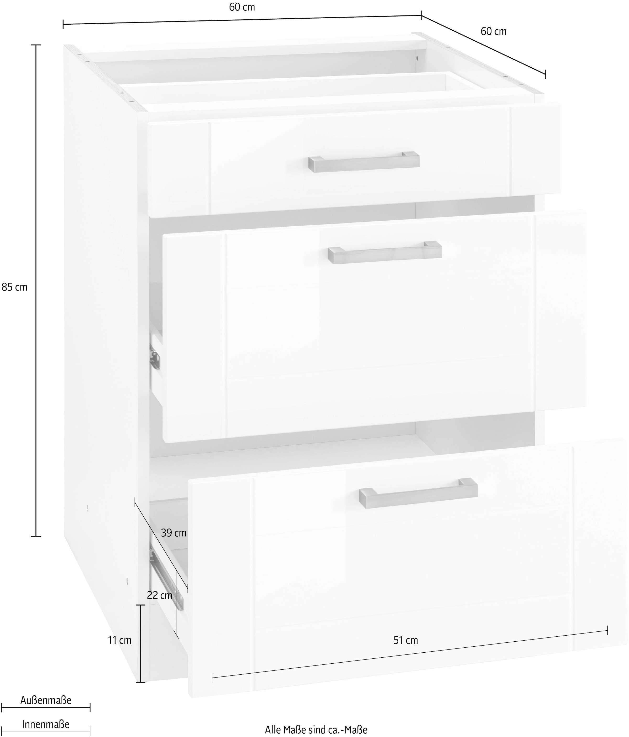 KOCHSTATION Auszugsunterschrank »KS-Tinnum« 60 cm breit, MDF-Fronten, Metallgriff, 1 Schubkasten, 2 Auszüge