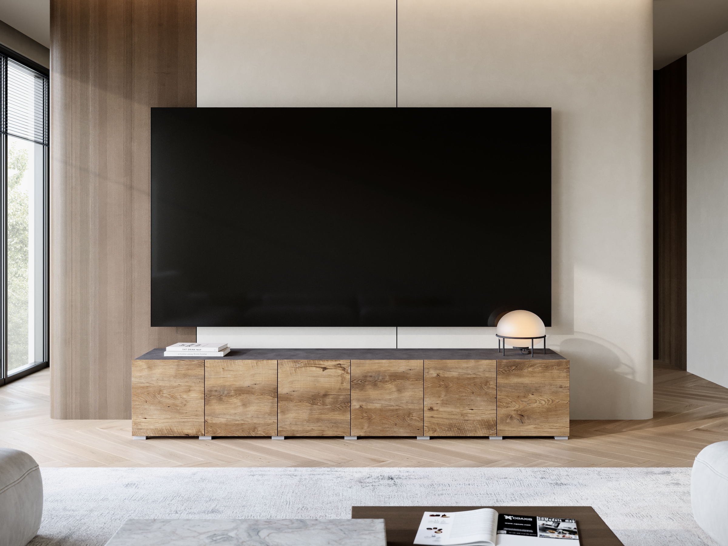 OTTO home Lowboard »Denver Erlebe die Weltmeisterschaft im XXL-Format« 1 Stk. tlg. Elegantes TV-Möbel 220 cm, speziell für bis zu 98-Zoll Fernseher