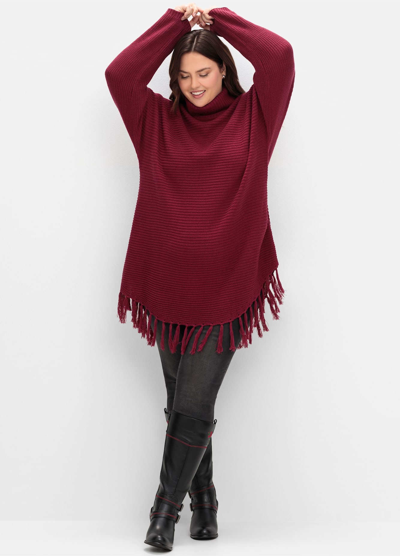 Sheego Damen Strickponcho »Strickpullover« in lila, Größe 40/42