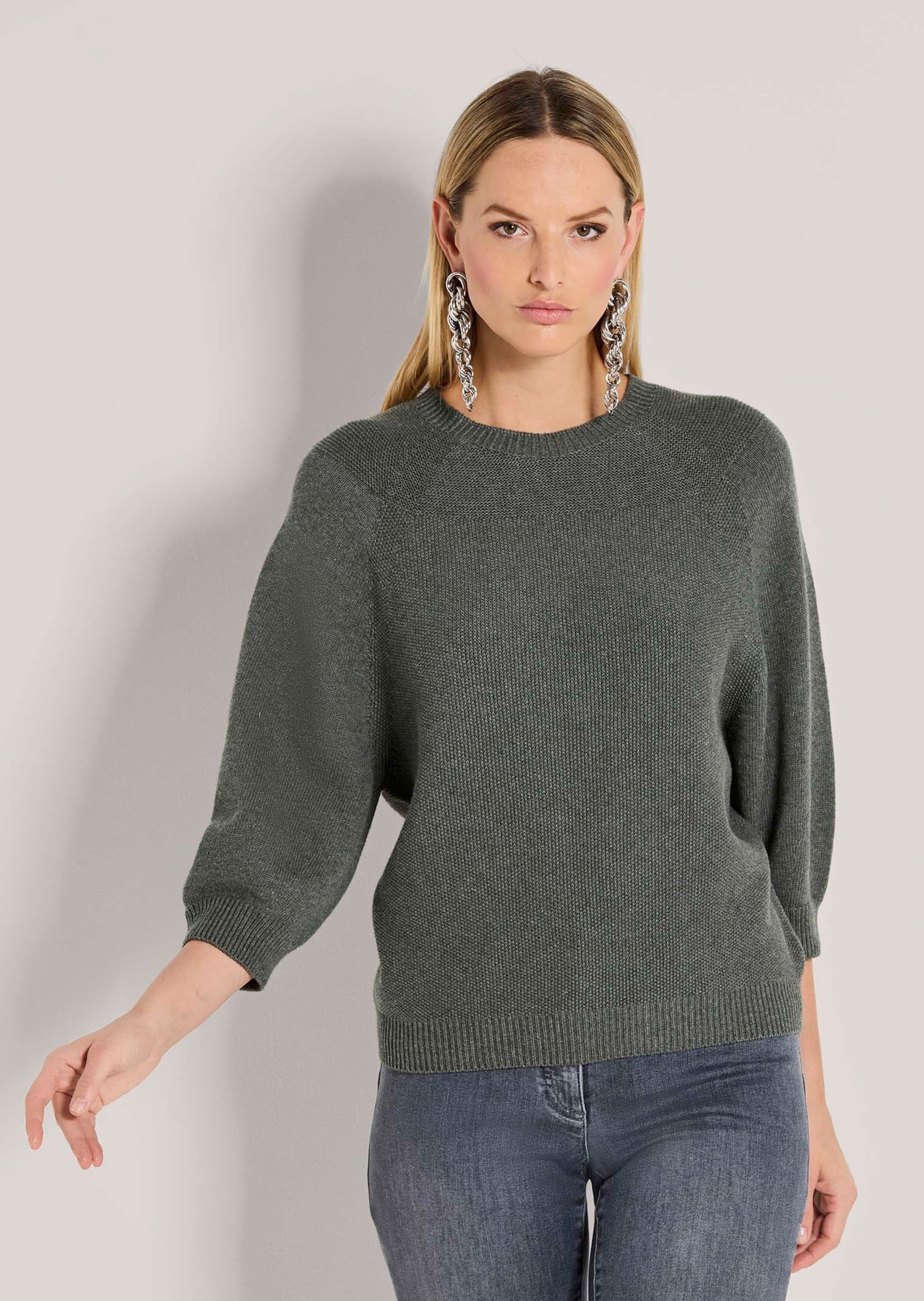 MADELEINE Longpullover »Strickpullover Zeitloser Baumwollpullover mit Perlfang-Muster« weite Ärmel