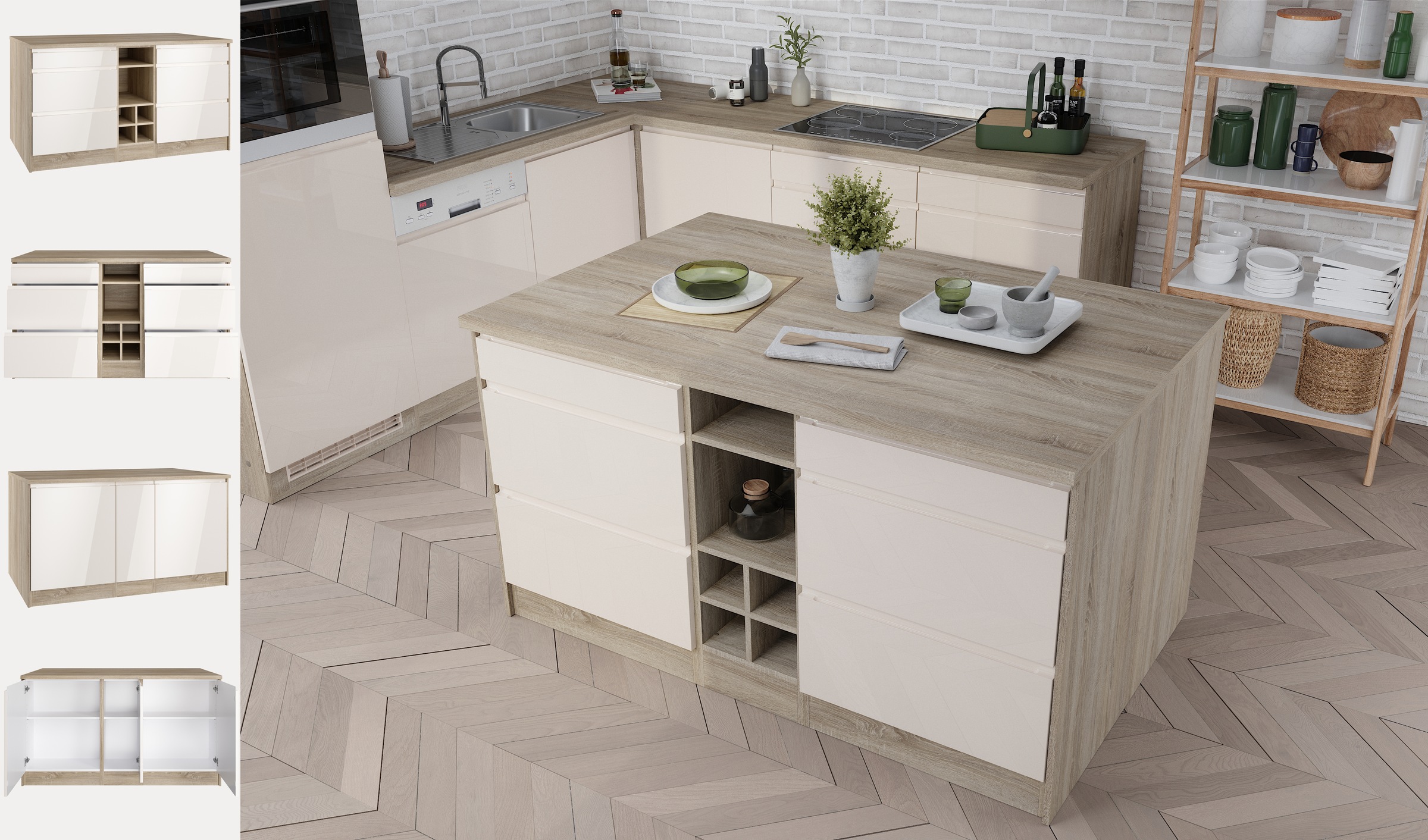 HELD MÖBEL Kücheninsel »Virginia«, Breite 153 cm, MDF-Fronten, Flaschenregal