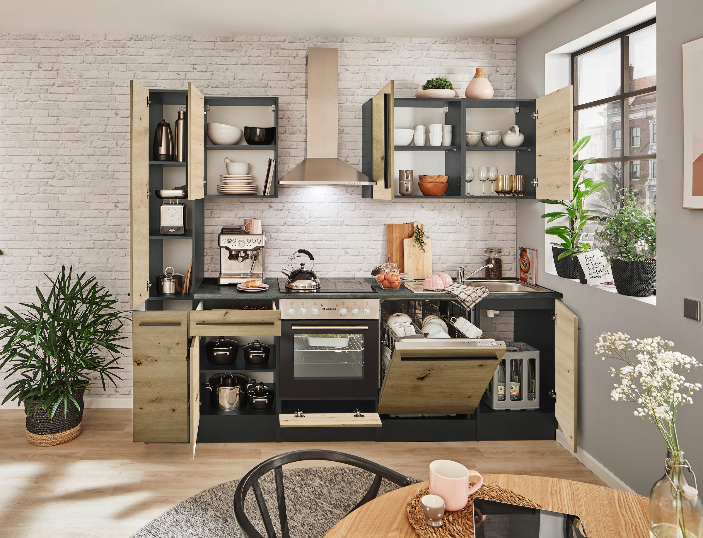 BASIC by Balculina Küchenzeile »Jazz«, Breite 250 cm, wahlweise mit E-Geräten