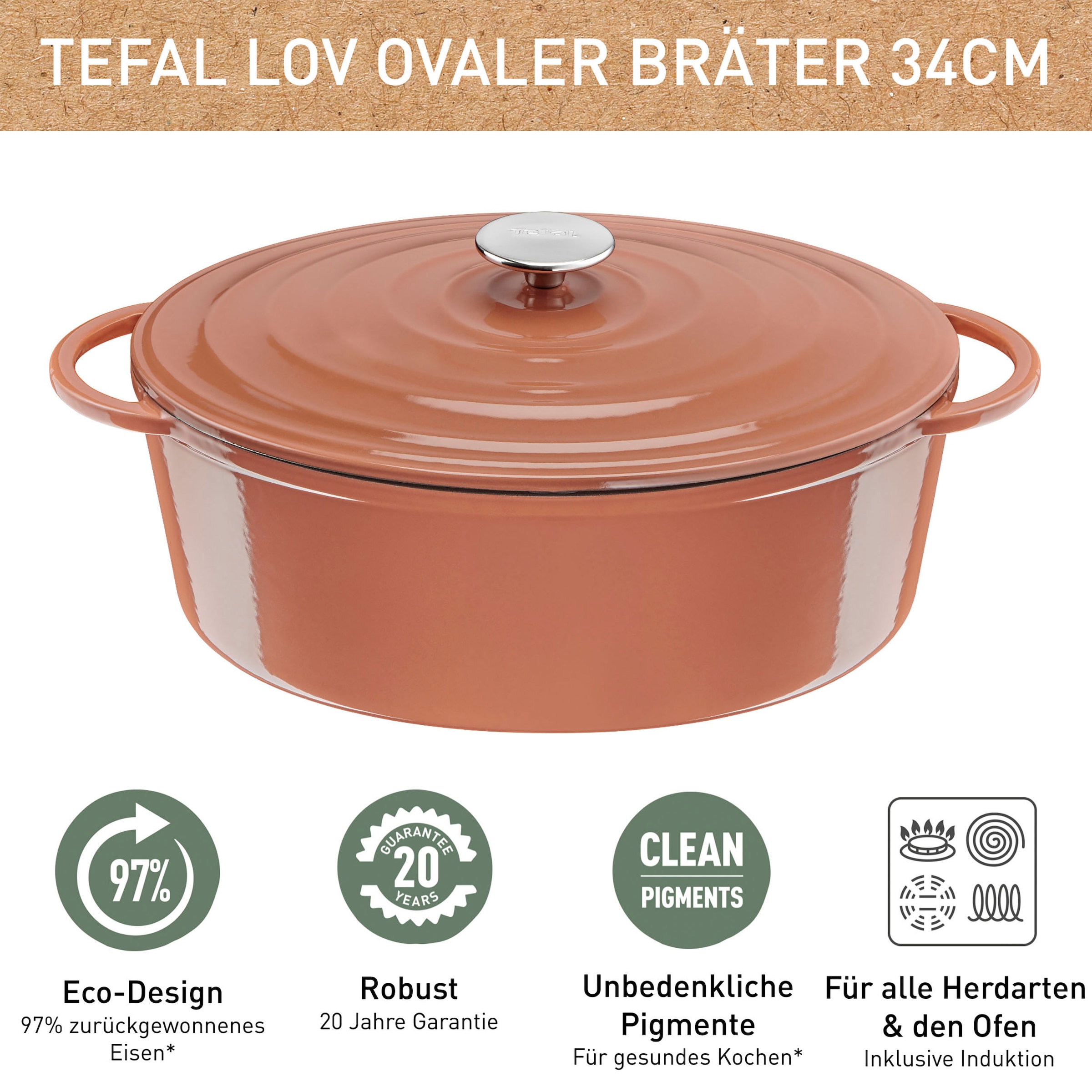 Tefal Bräter (1 oval im Shop Induktion, 34 »LOV«, Online inkl. tlg.), cm, E-Book, OTTO Gusseisen, Ø