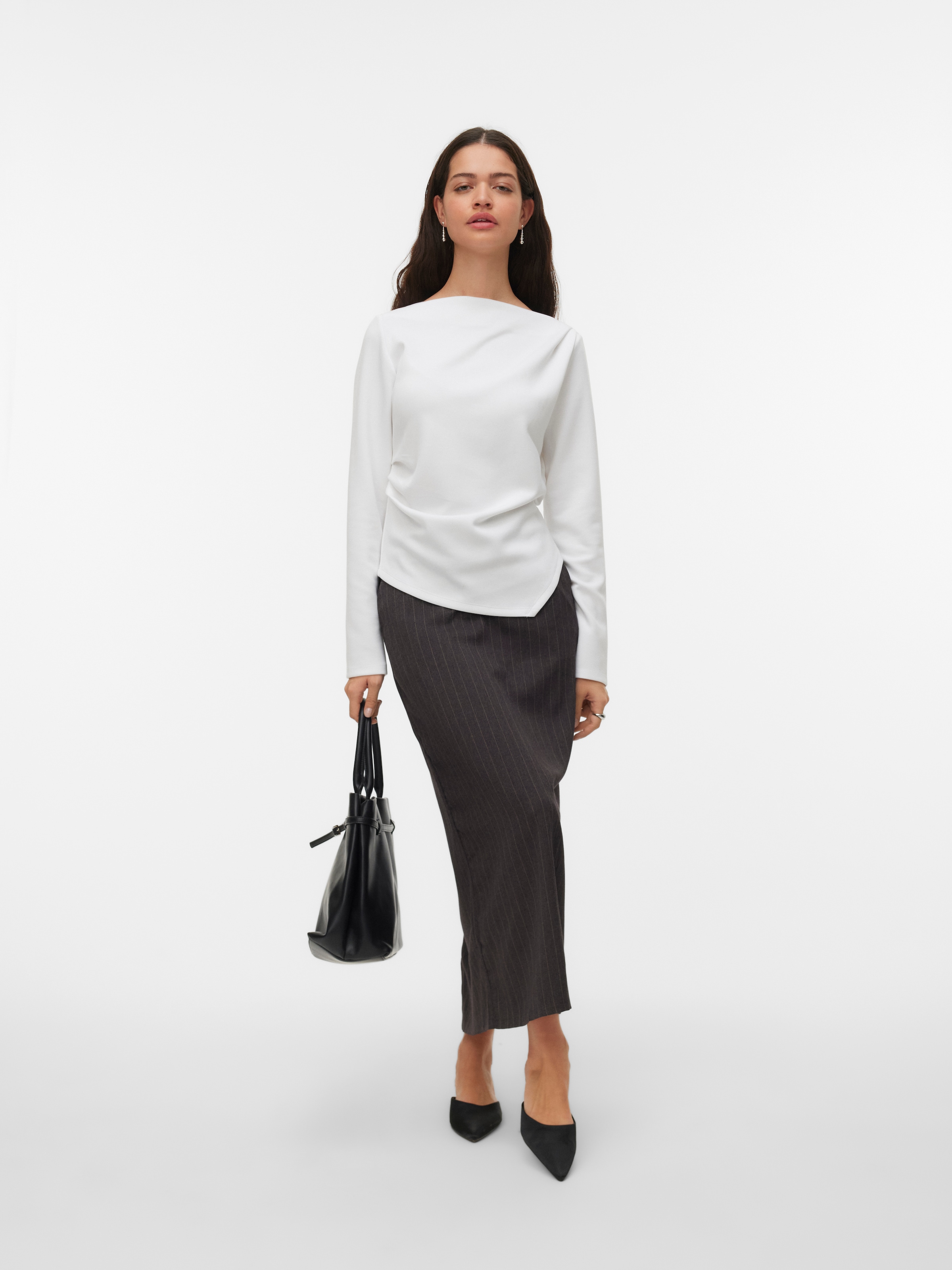 Vero Moda Langarmshirt »VMMILLE LS BOATNECK SHORT TOP JRS NOOS« Materialmix, regular fit, mit Raffung