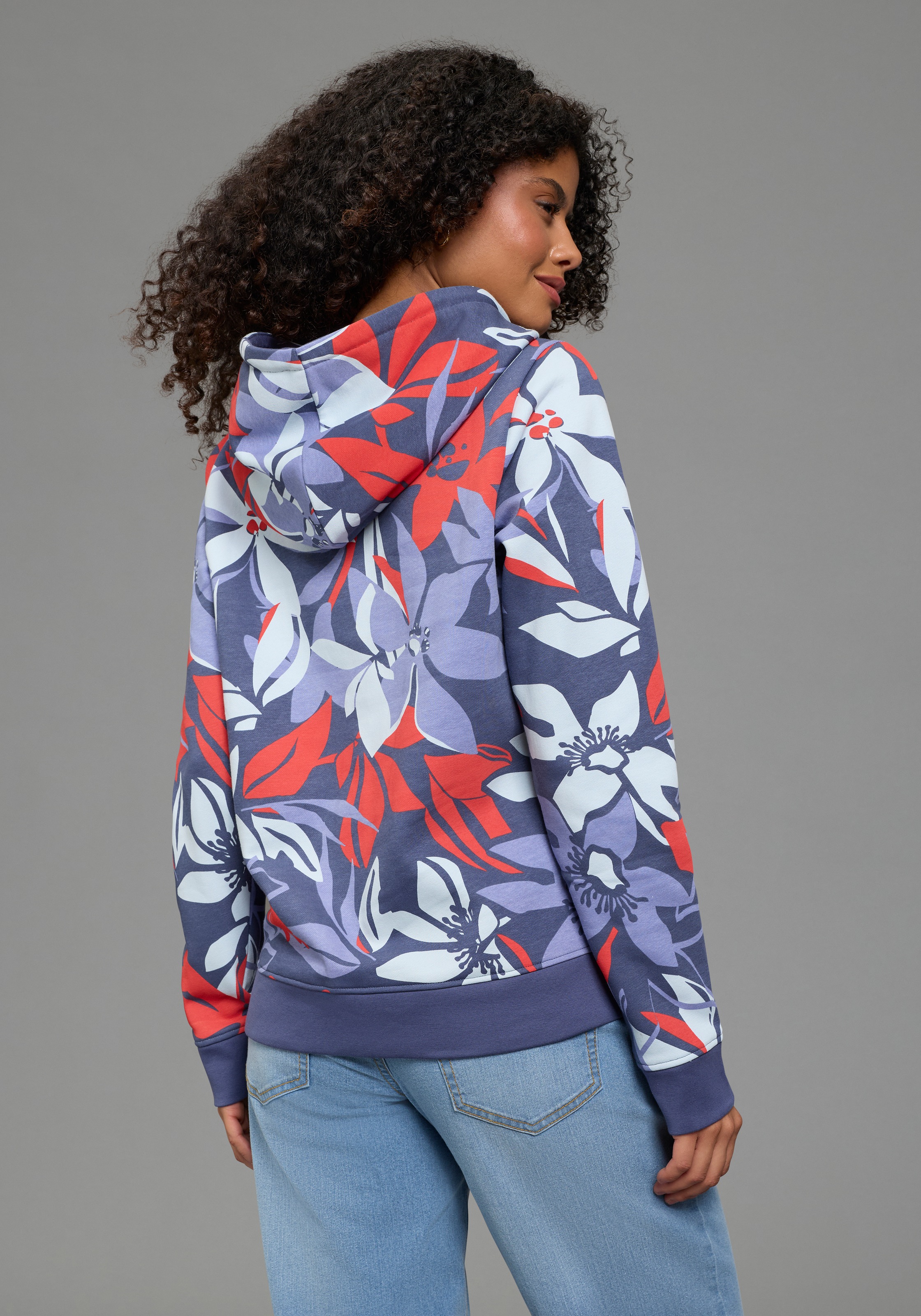 Laura Scott Sweater , Pflegeleichte Baumwollmischung mit Kapuze und Blumendruck
