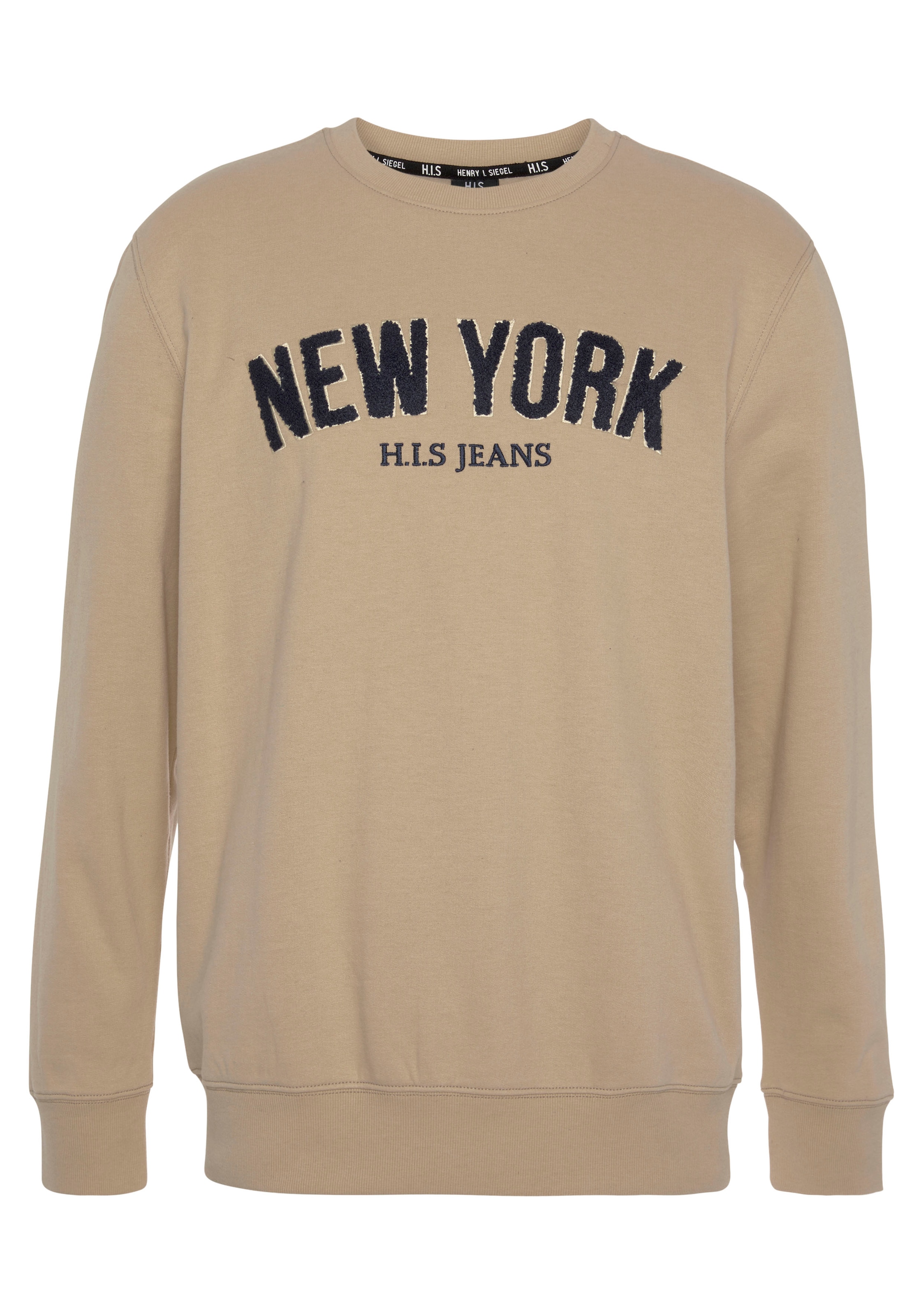 H.I.S Sweater, Langarm, lockere Passform, bestickte Optik, Rundhalsausschnitt